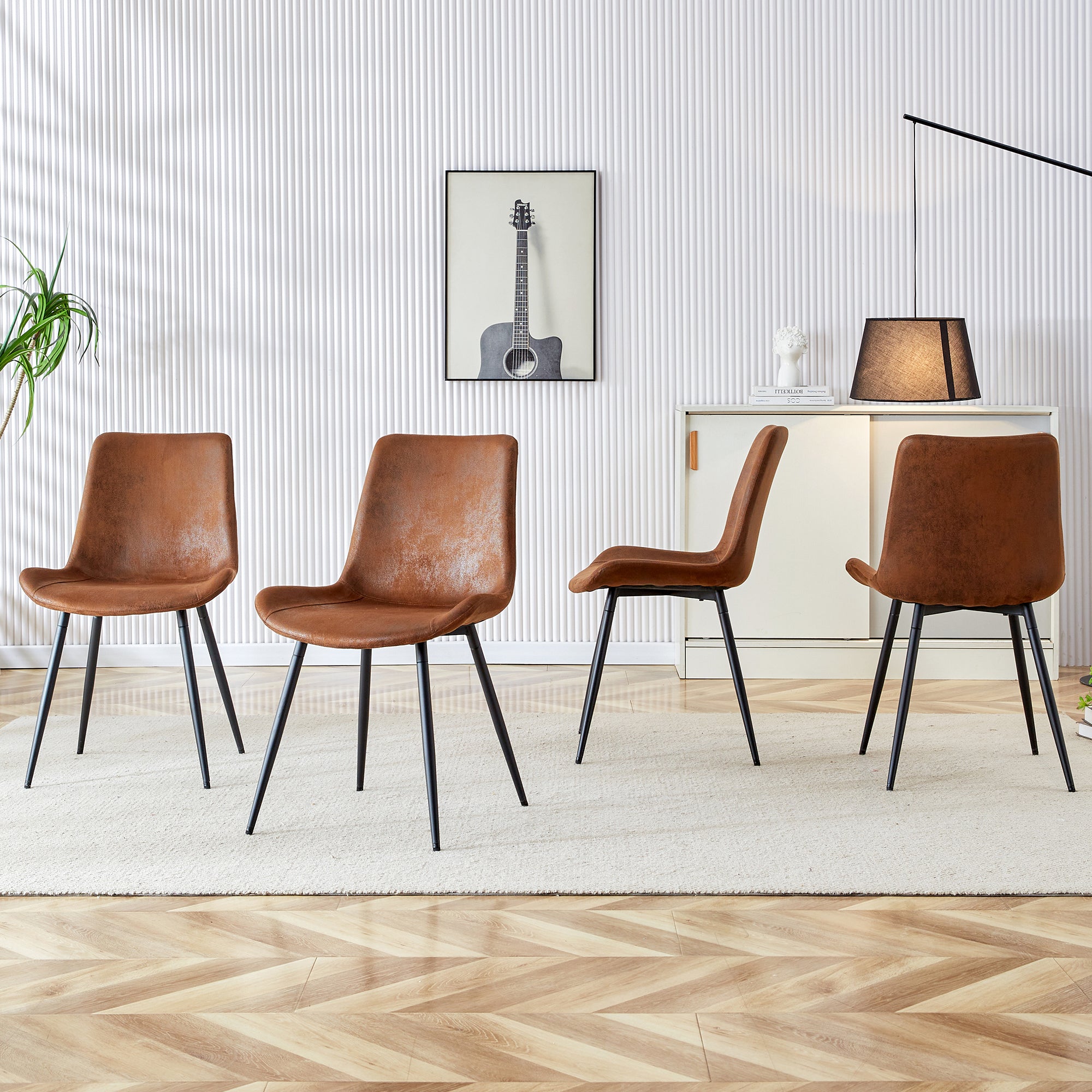 Dining Chairs Set of 4 Widened Seat Metal Legs - Brown Tech-Fabric
