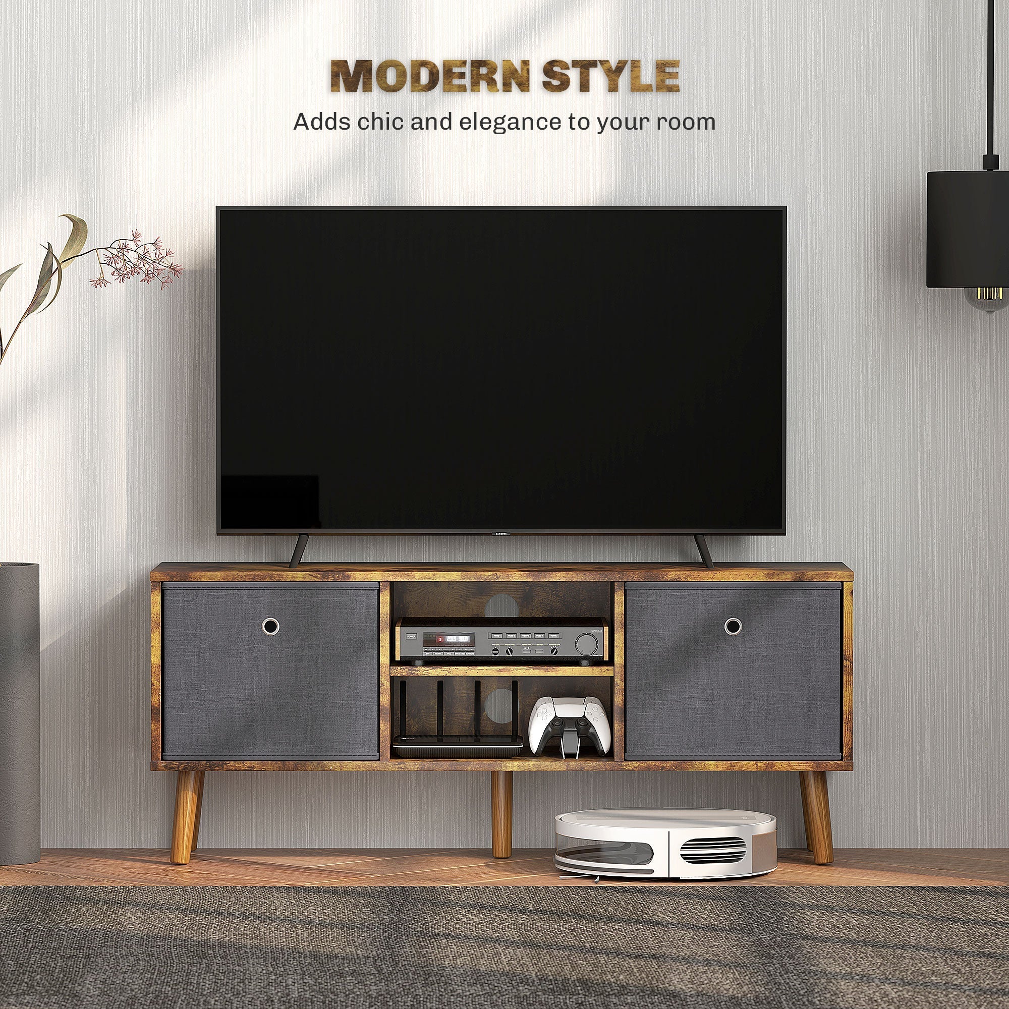 TV Cabinet Stand Unit for TVs up to 50'' with Foldable Drawers, Rustic Brown