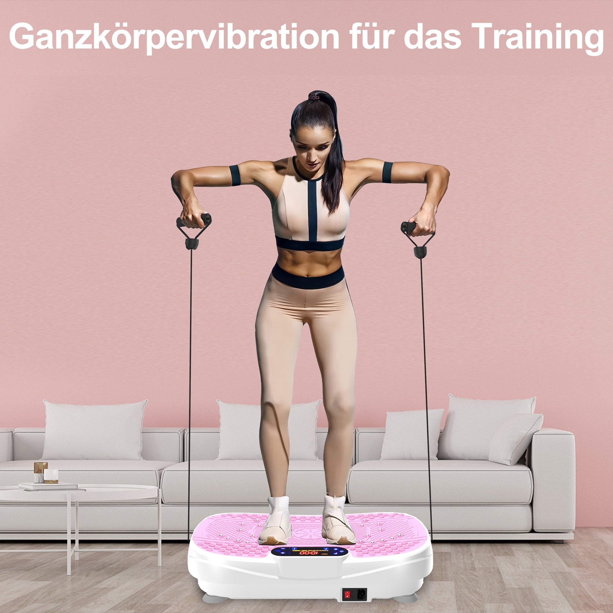 Vibration Plate Trainer Whole Body Fitness Resistance Bands Speed Control