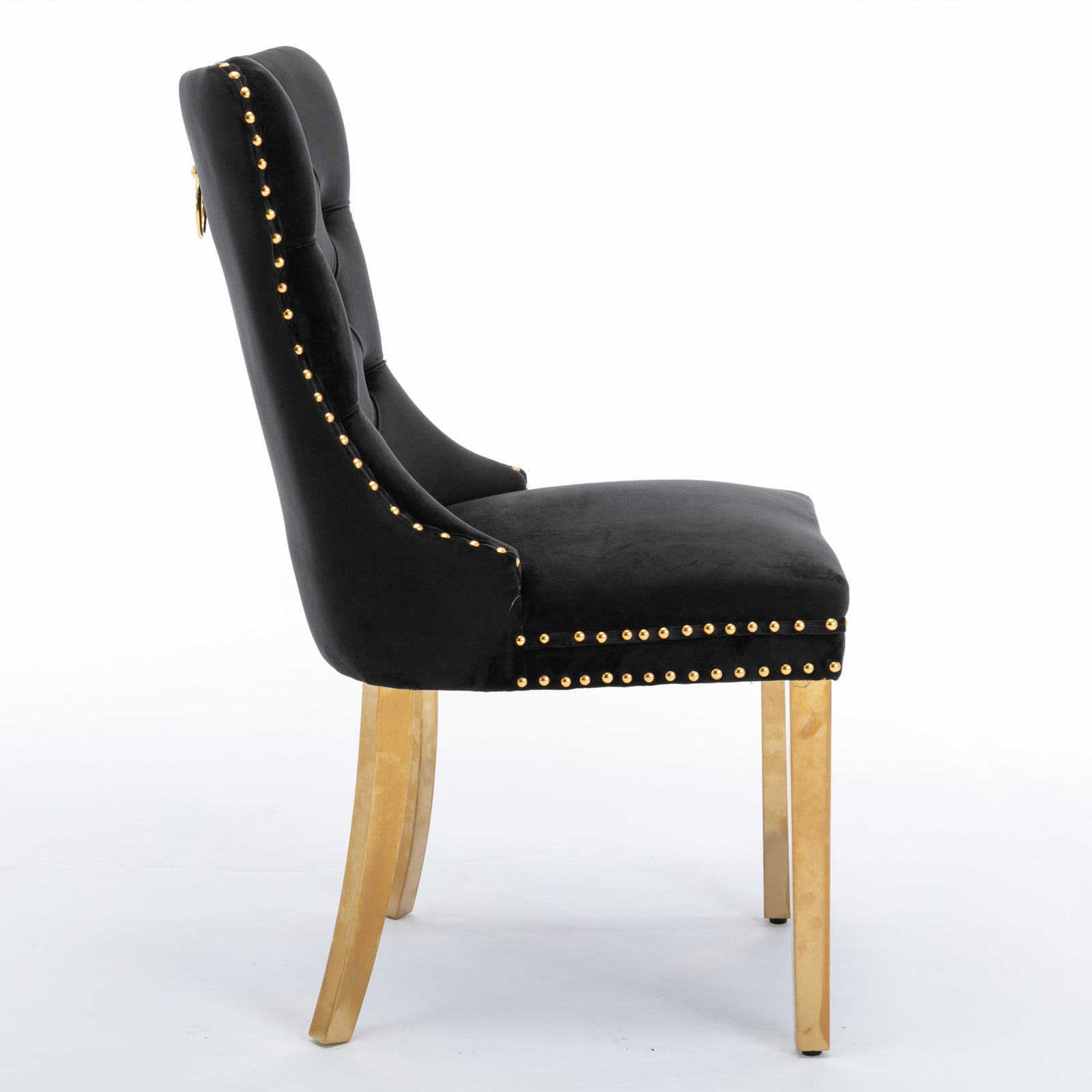 A&A Furniture Nikki Dining Chair Set of 2 Tufted Velvet Golden Steel Legs - Black and Gold