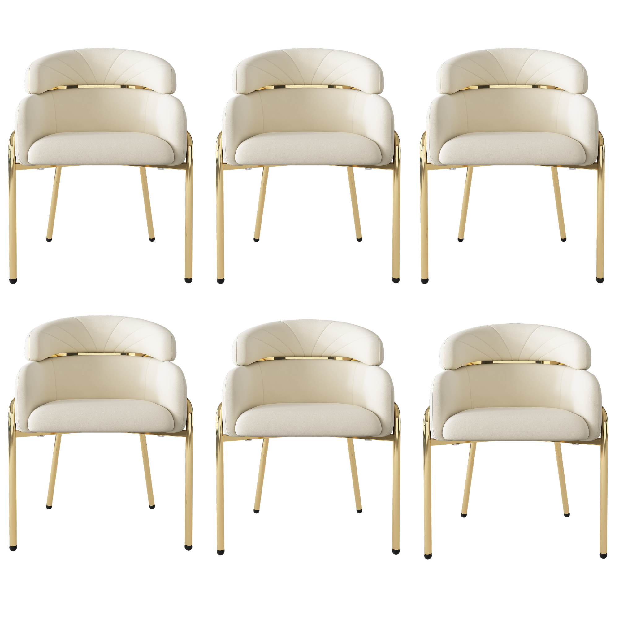 Dining Chair Set of 6 with Metal Legs, Beige Velvet