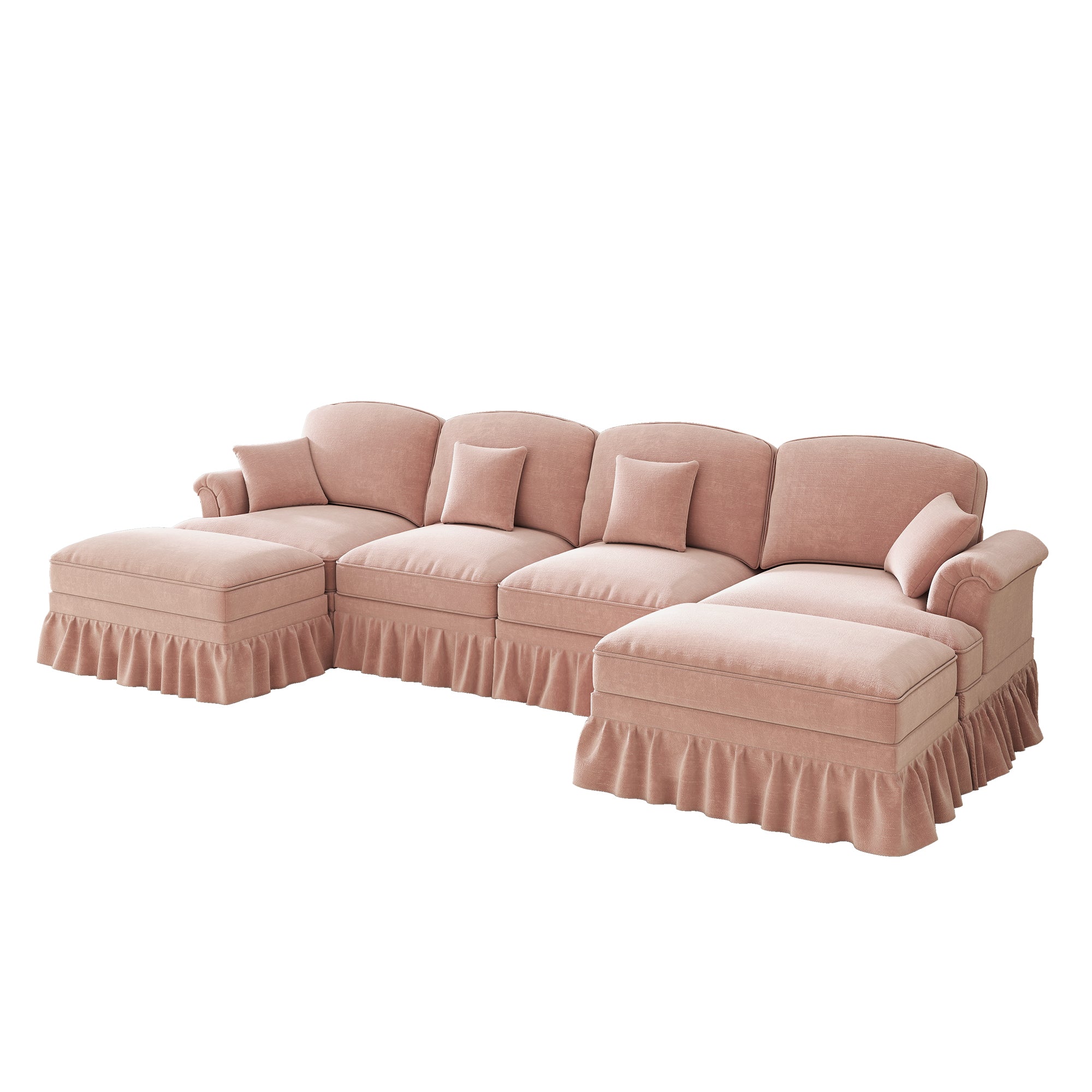 U-shaped Modular Sofa 4-Seater Chenille with Ottoman - Pink