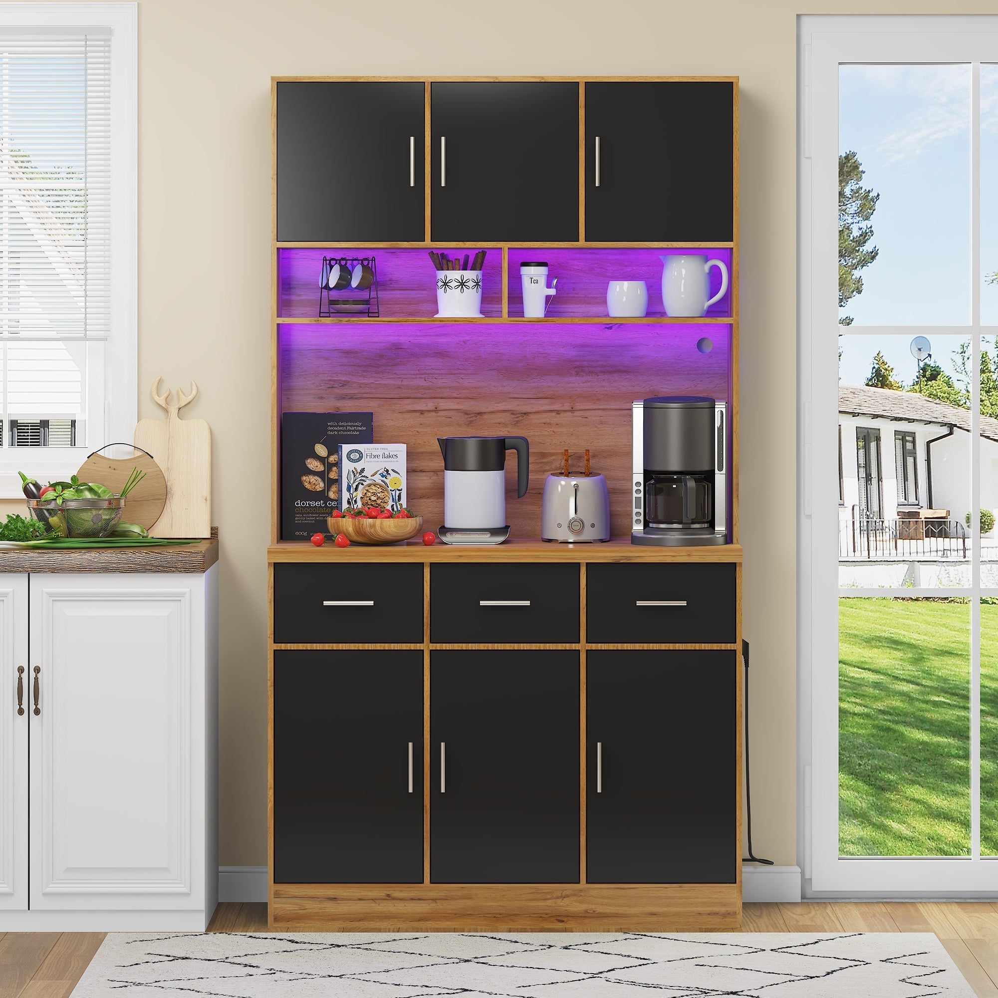 Multifunctional Buffet 100x40x180cm with LED, App Control, Drawers & Power Outlets