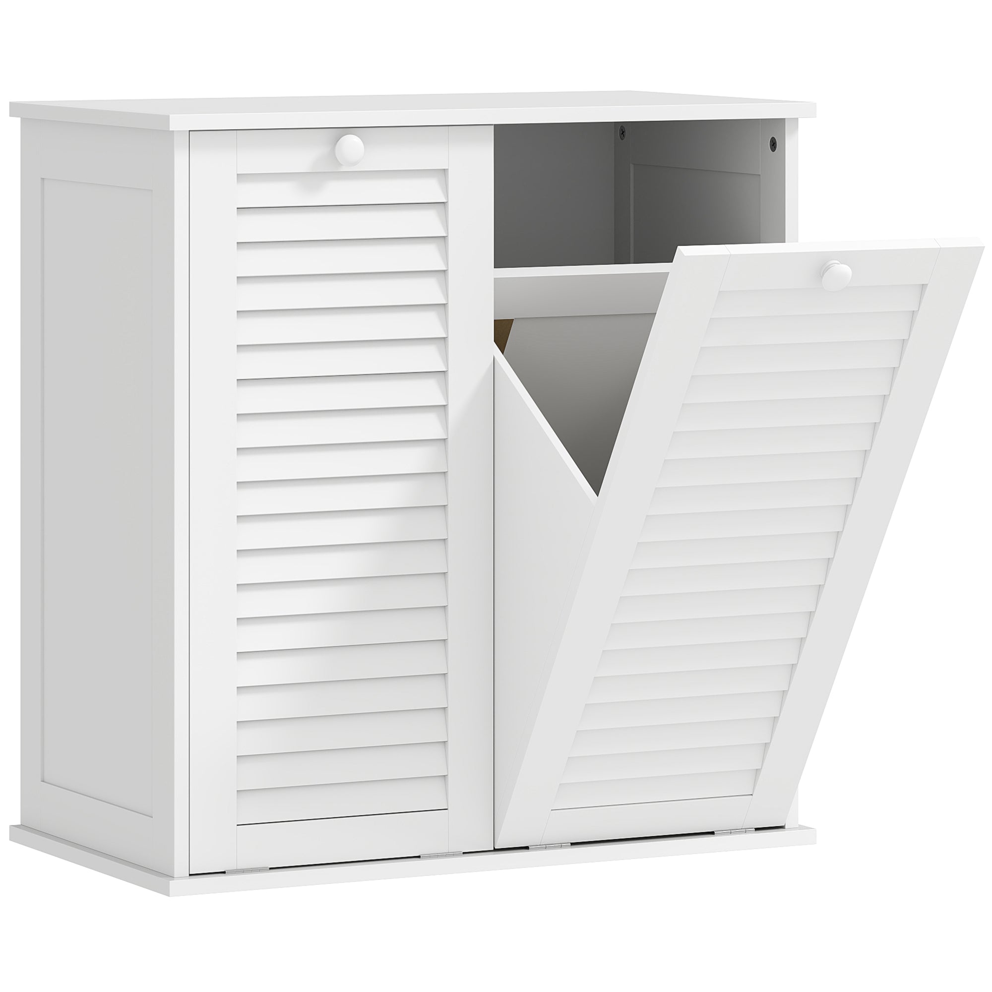 Wäscheschrank, 2 Körbe, Lamellentüren, weiß