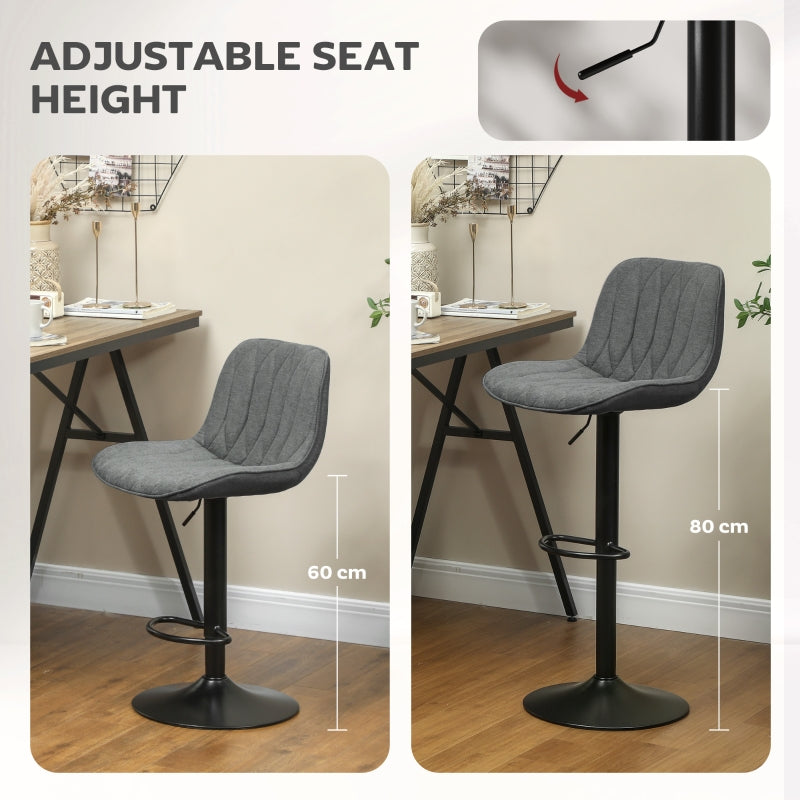 Bar Stools Set of Two Linen-Look Charcoal Grey
