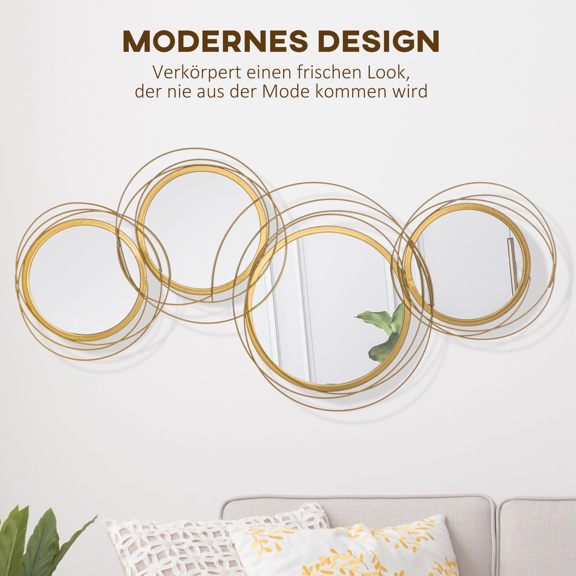 Mirror Set, 4 Round Mirrors Wall Decoration, Elegant Metal