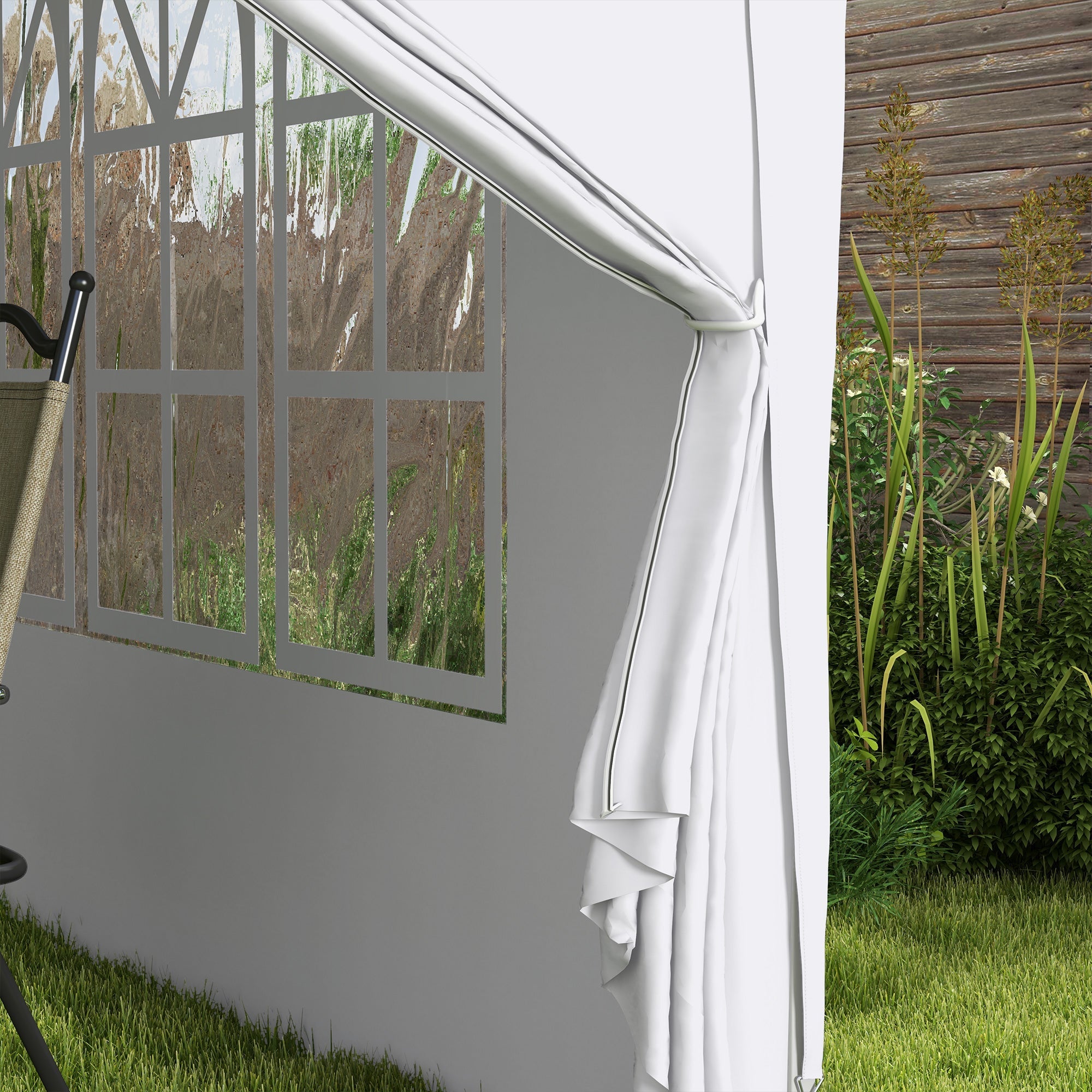 3x3m Pavilion with 4 Side Walls, Windows, UV Protection, Carrying Bag - White Steel & Oxford Fabric