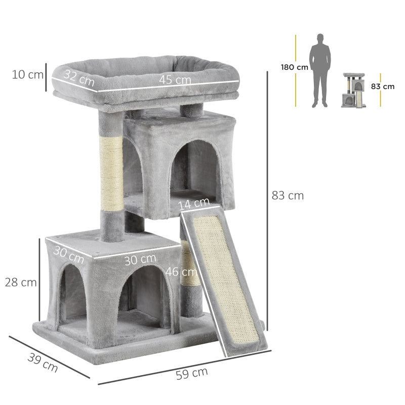 Cat Tree 83cm Scratching Post Kitten Tower Grey