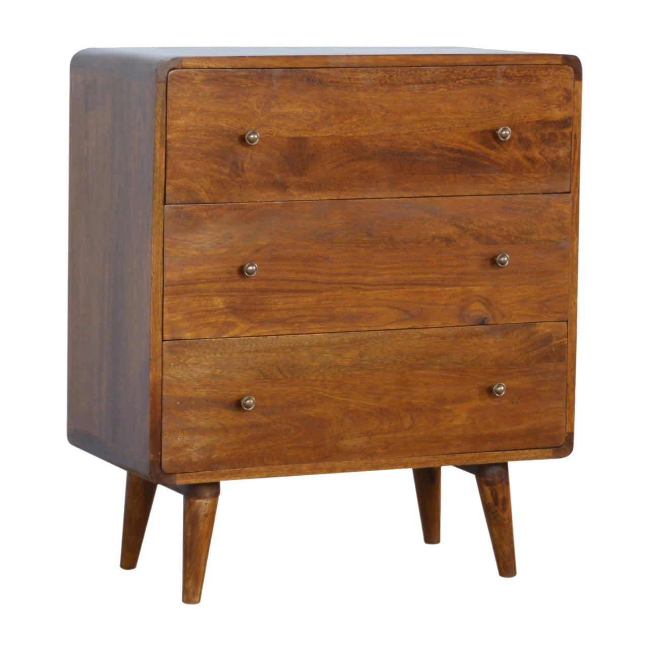 Solid Wood Curved Chestnut Chest with 3 Drawers for Organization, Dark Brown