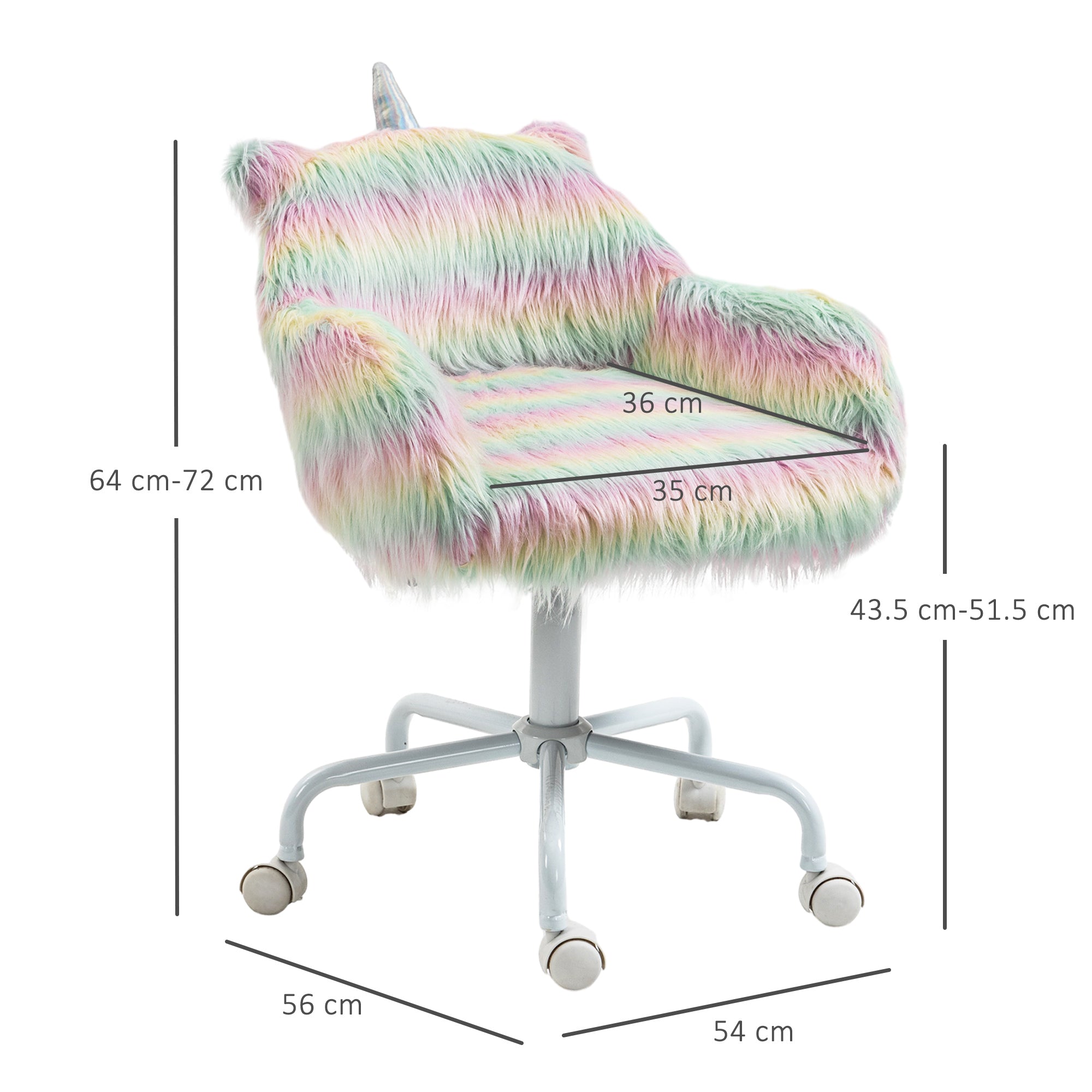 Unicorn Office Chair, Height Adjustable Fluffy Desk Chair, Multicolor Polyester