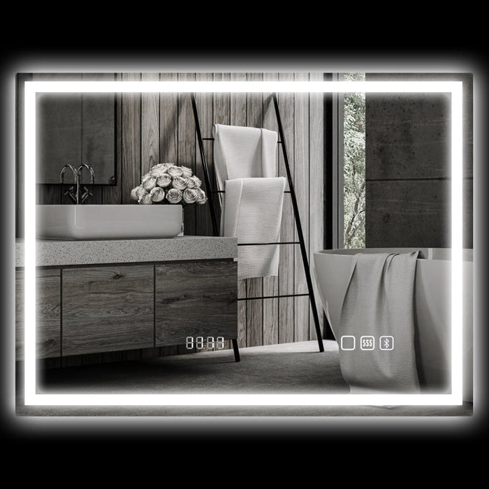 Bathroom Mirror LED Bluetooth Anti-Fog Touch Switch, 80x60cm, Silver