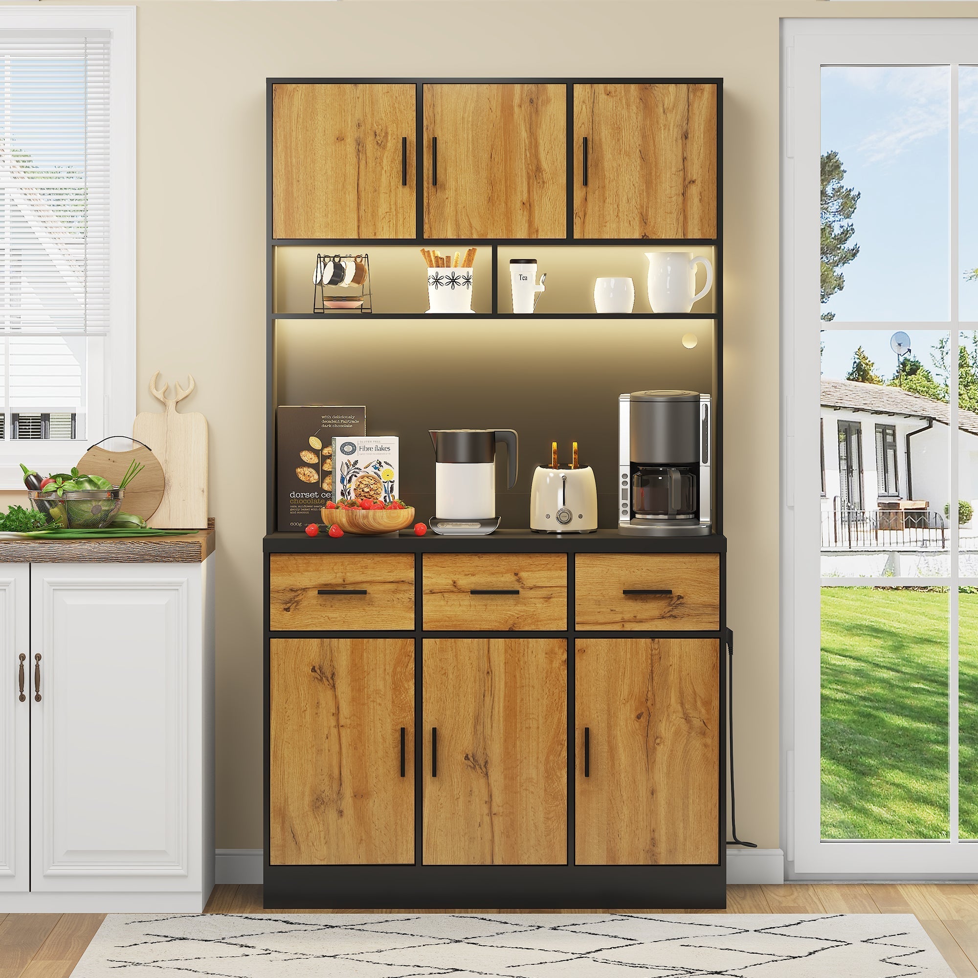Multifunctional Buffet 100x40x180cm with LED, App Control, Drawers & Power Outlets