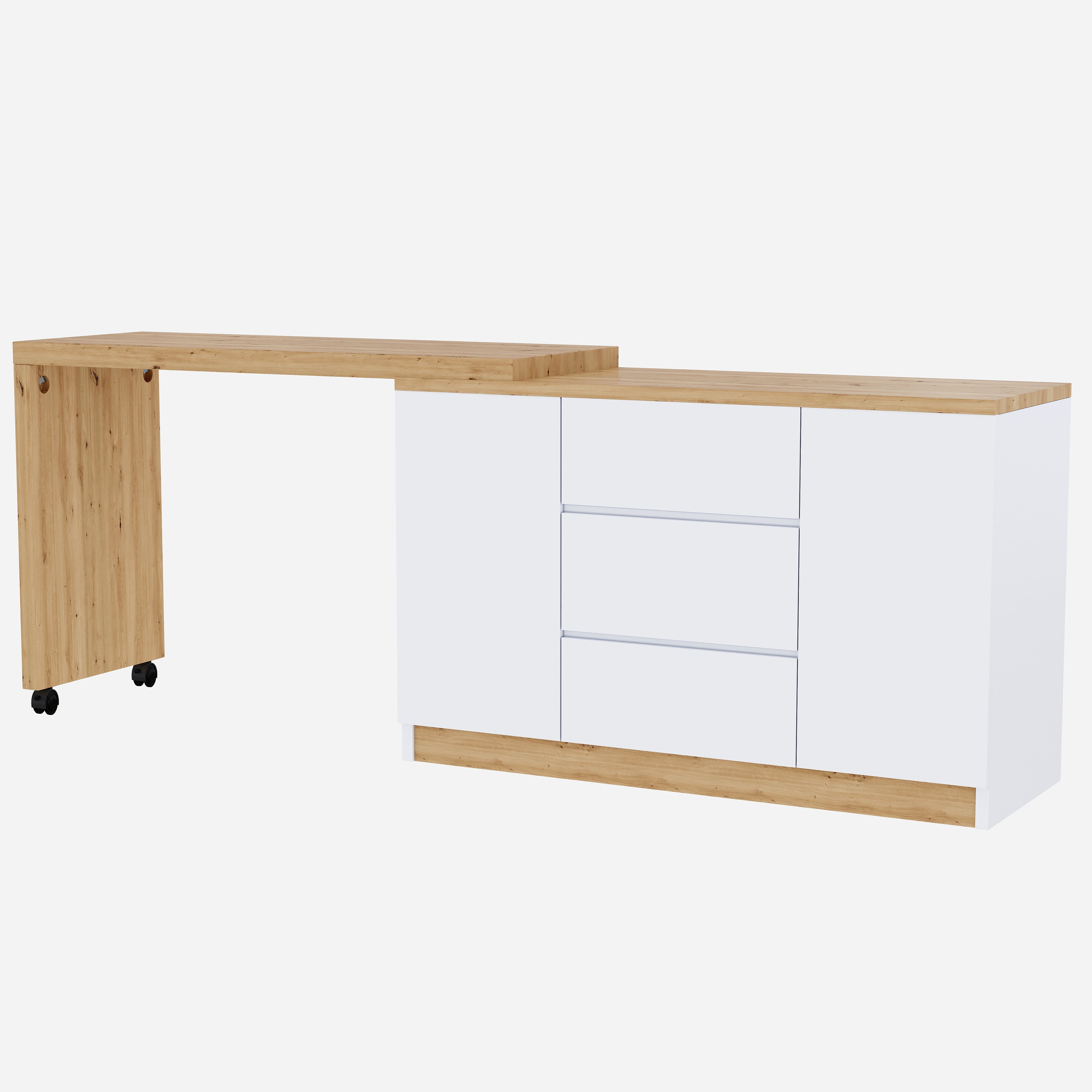 Desk, Multifunctional Rotating Tabletop, Foldable, Corner, White/Oak