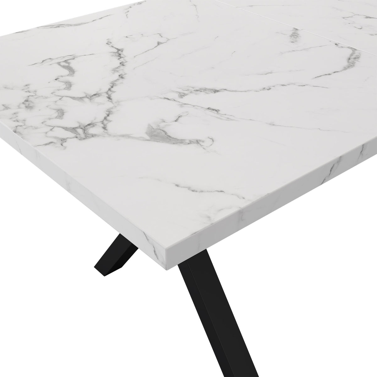 Dining Table Rectangular Crossed Legs Wrought Iron Marble Effect 140x80cm - Black and White