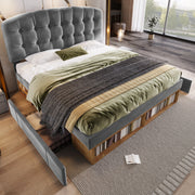 Upholstered Double Bed with Drawers, Storage and Adjustable Headboard, 140x190cm, Grey Velvet