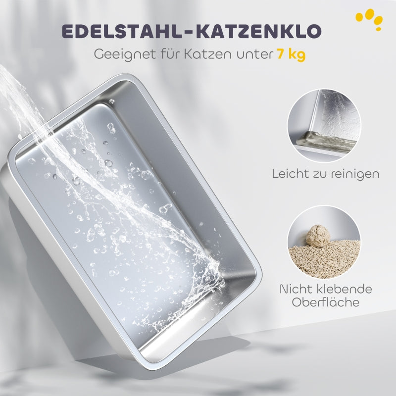 Katzenklo mit Deckel, Streuschaufel, Edelstahl