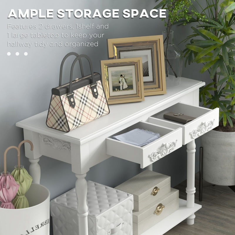 Console Table Modern Sofa Side Desk with Storage Shelves and Drawers White