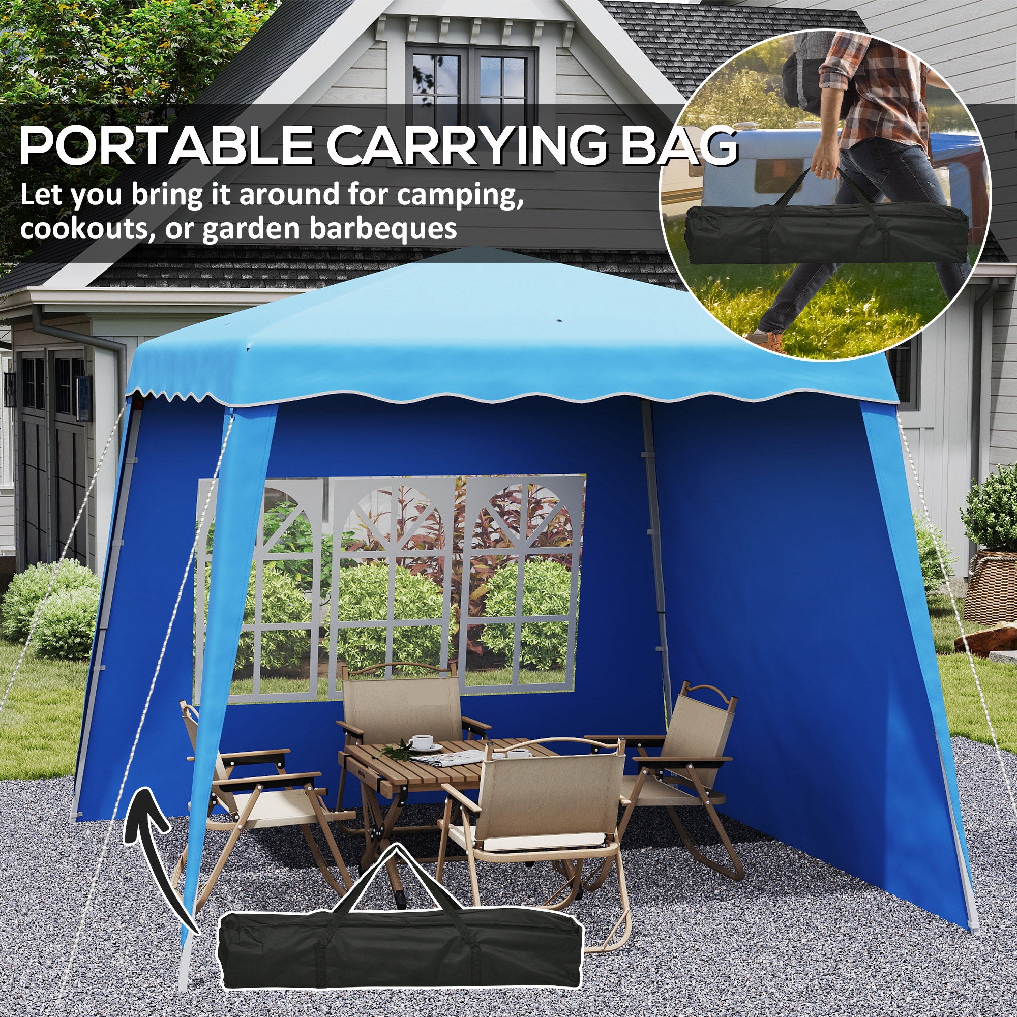 Two Wall Pop Up Gazebo 2.4x2.4m Blue