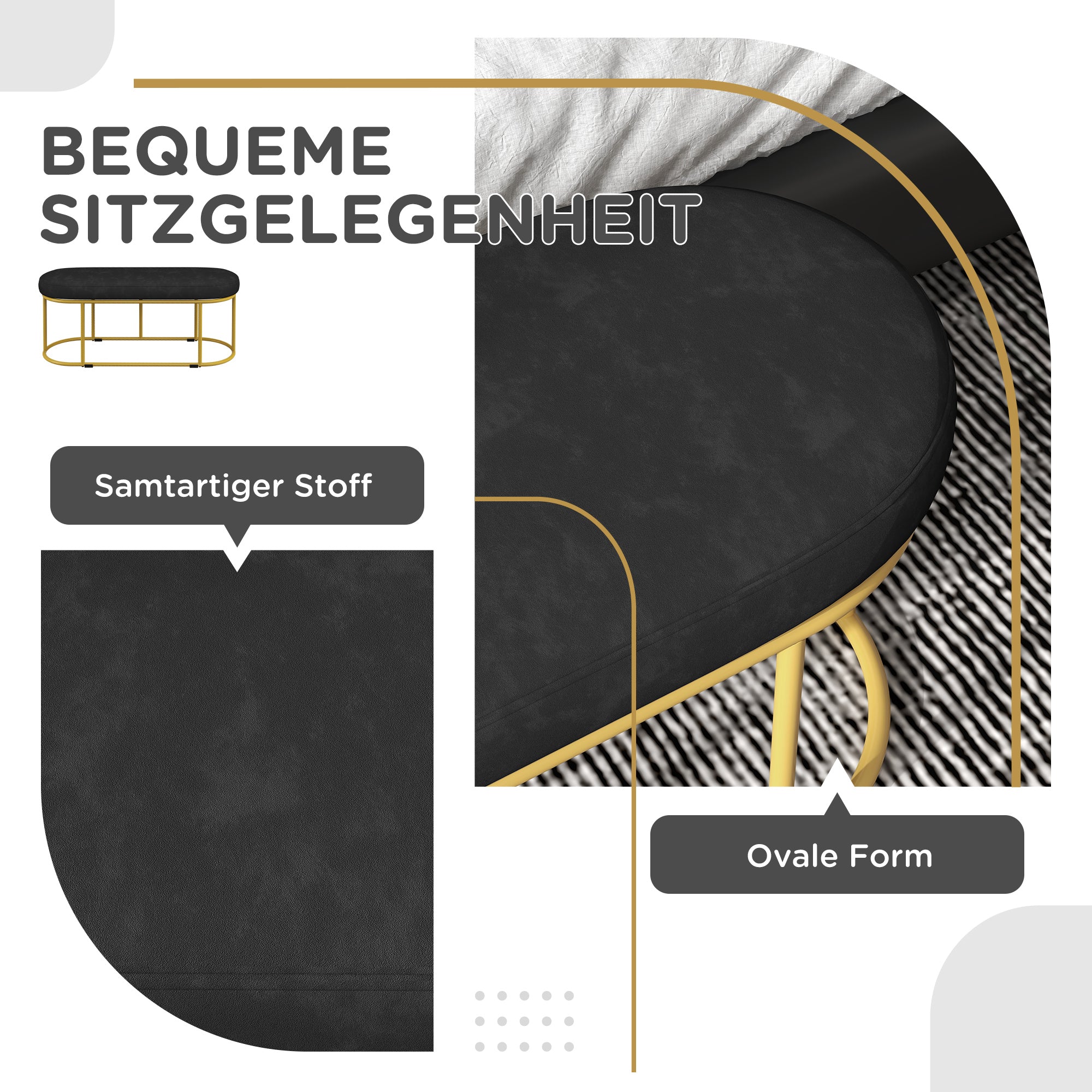 Polsterbank, Samt-Optik, 200 kg, Stahl, Schwarz