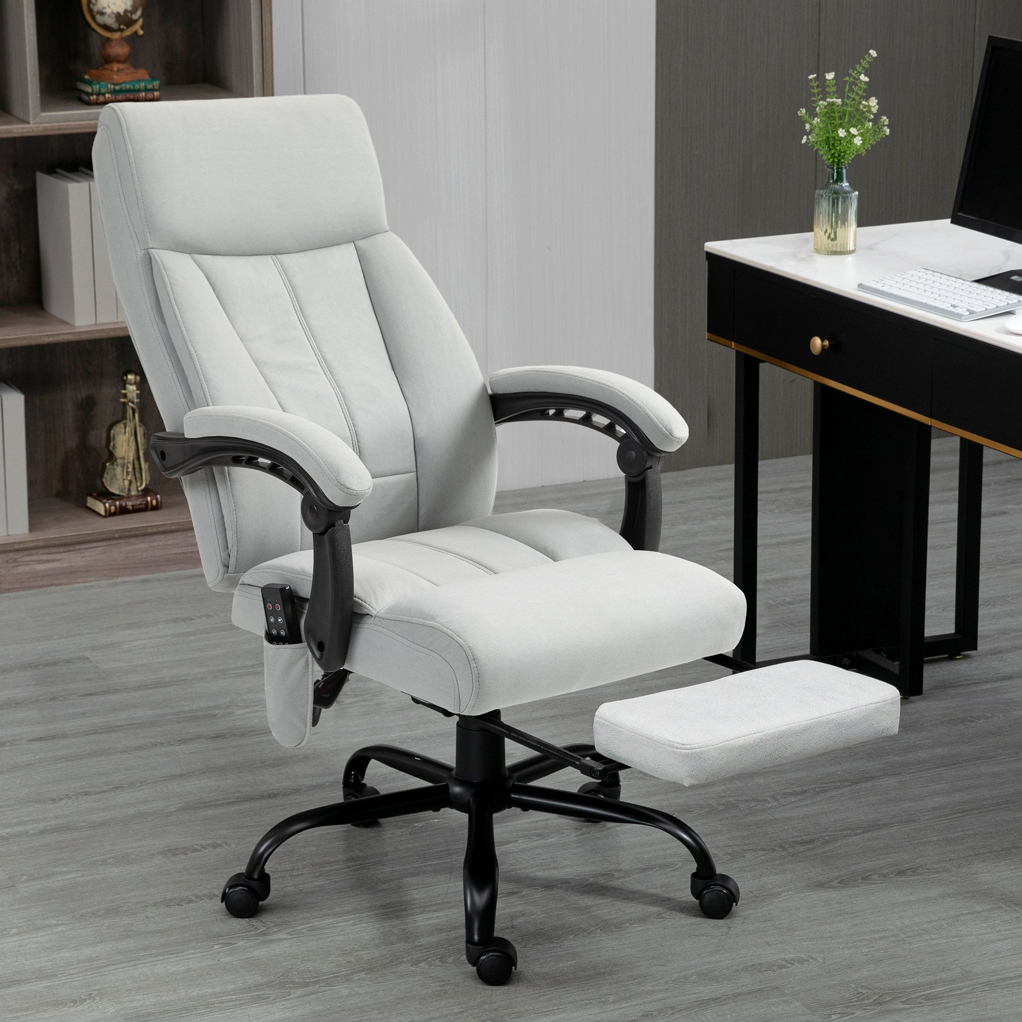 Vinsetto Massage Office Chair, Reclining Ergonomic Footrest, Light Grey