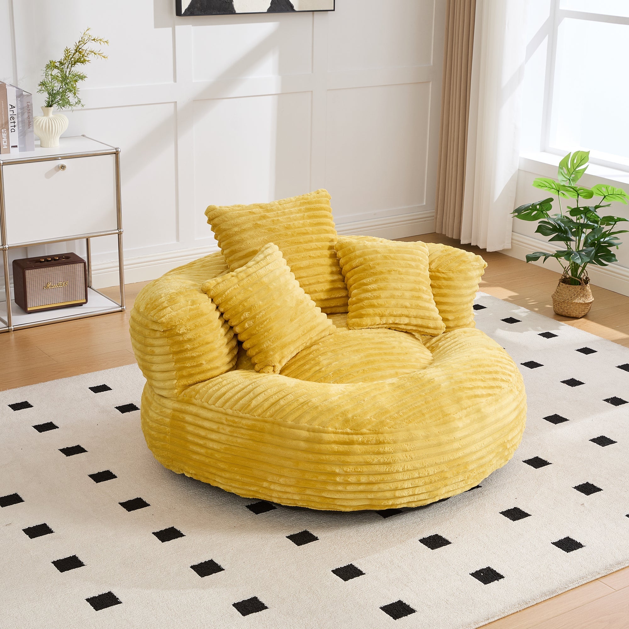 Beanbag High Back Lounger with 3 Cushions - Corduroy