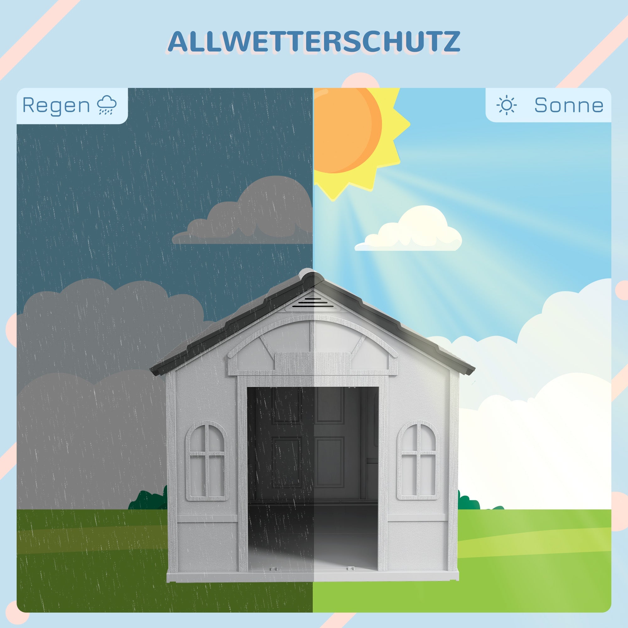 Dog House, Gable Roof, Weatherproof, Grey