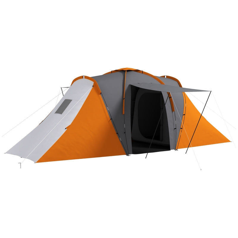 Large Camping Tent Tunnel Tent, 2 Bedroom Living Area, 4-6 Man, Waterproof, Orange
