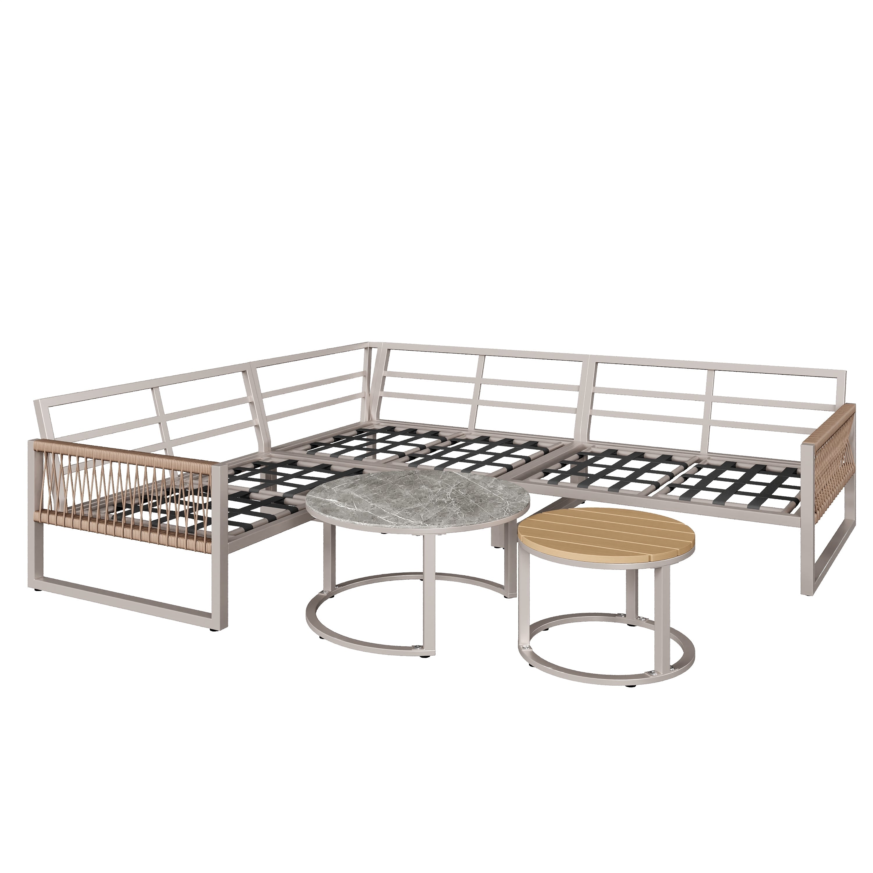 Garden Lounge Set Corner Sofa 6-7 Seater Galvanized Iron Frame - Beige