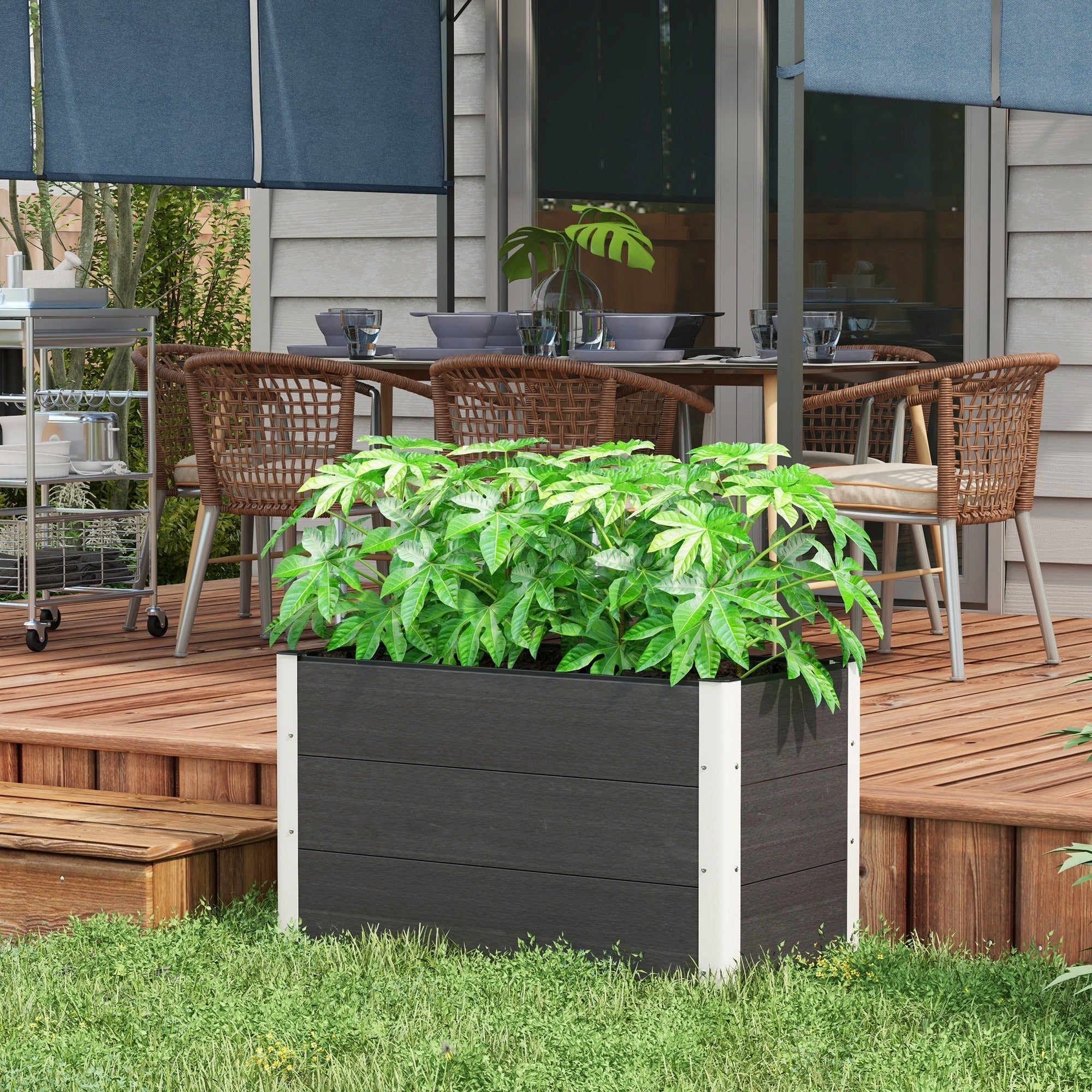 Raised Garden Bed Planter, Weatherproof WPC/Aluminum, 100x50x50cm, Grey
