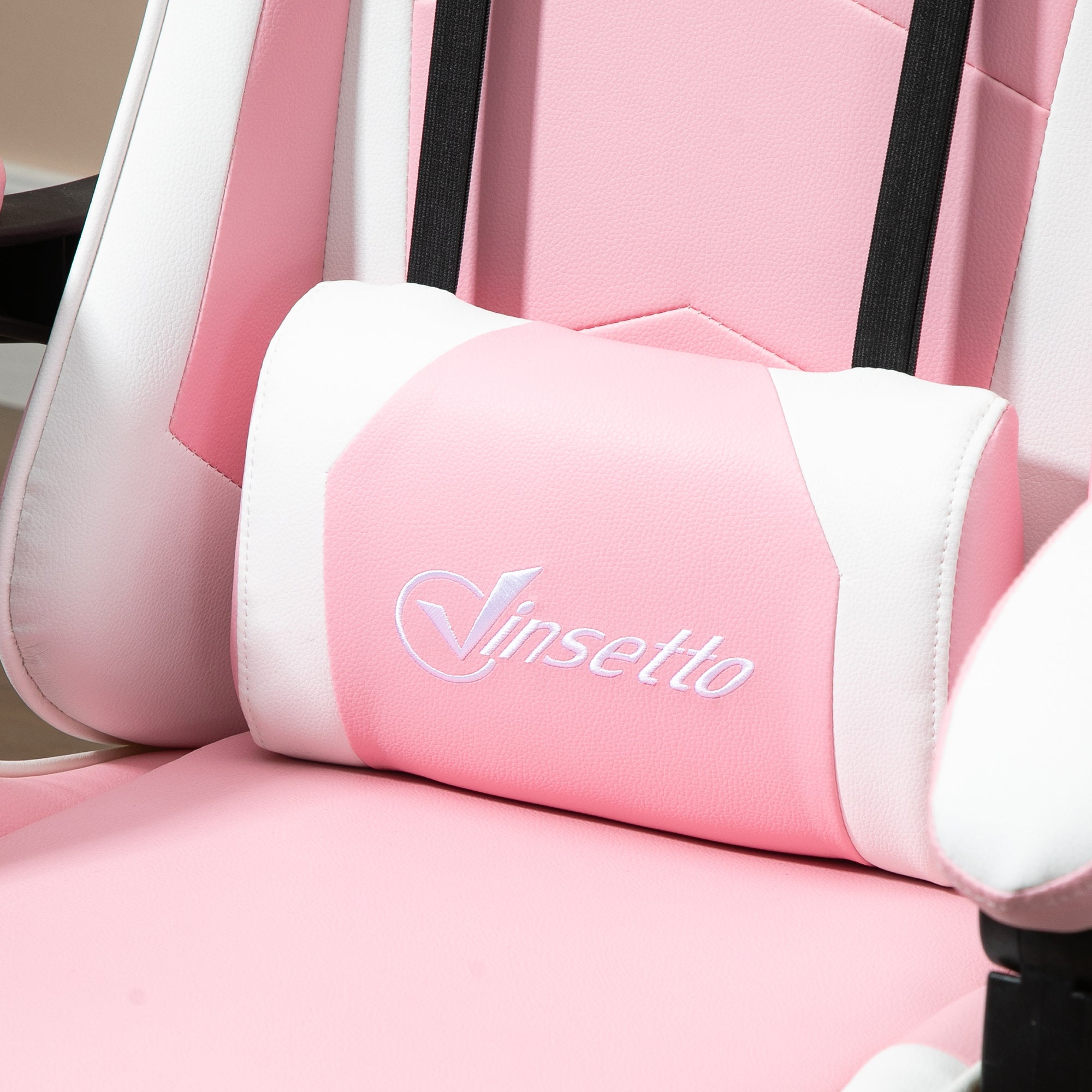 Vinsetto Gaming Computer Chair Ergonomic Office with Headrest Lumbar Cushion Pink+White