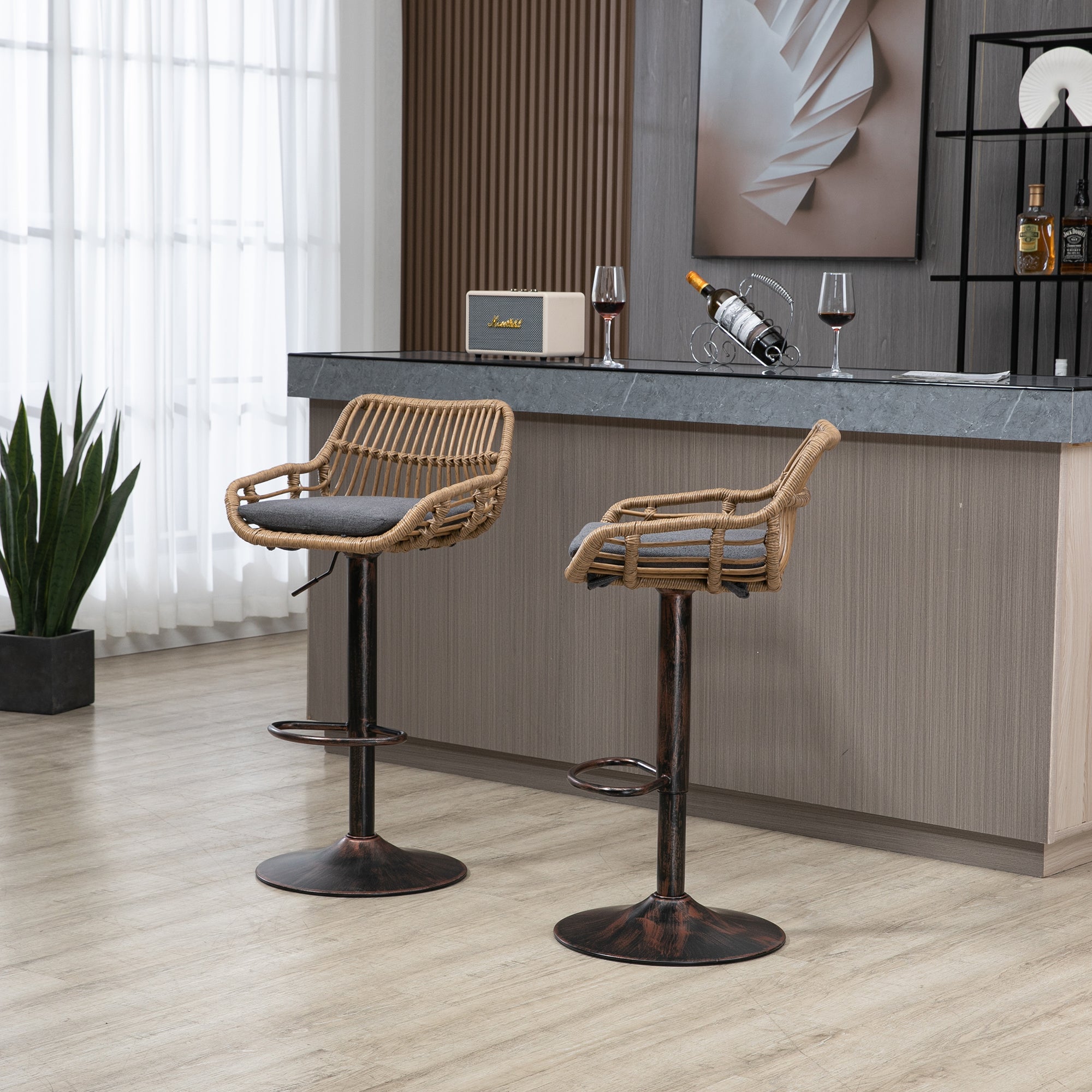 GOMYWAY 2 PCS Modern Swivel Bar Stools, Height Adjustable, Linen Gray