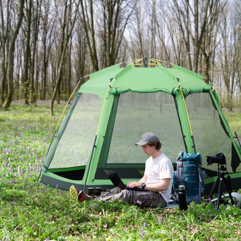 6 Person Pop Up Camping Tent, 2-Tier with 4 Windows 2 Doors, Green