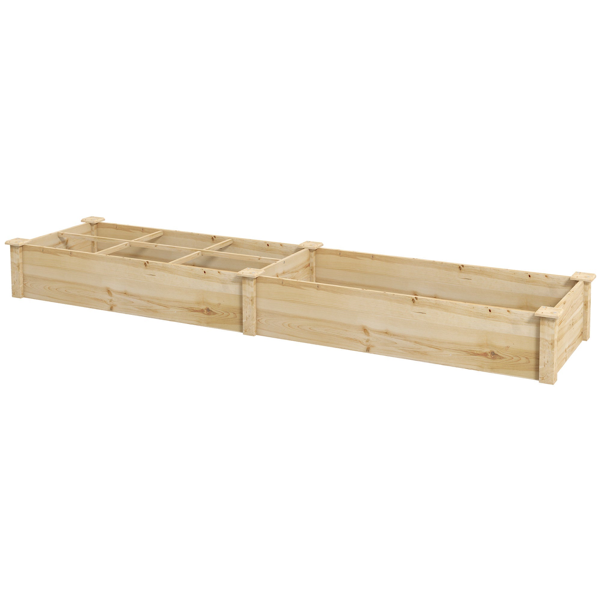 Raised Garden Bed Planter, Large 2 Compartments, 237x60x25cm, Wooden Natural