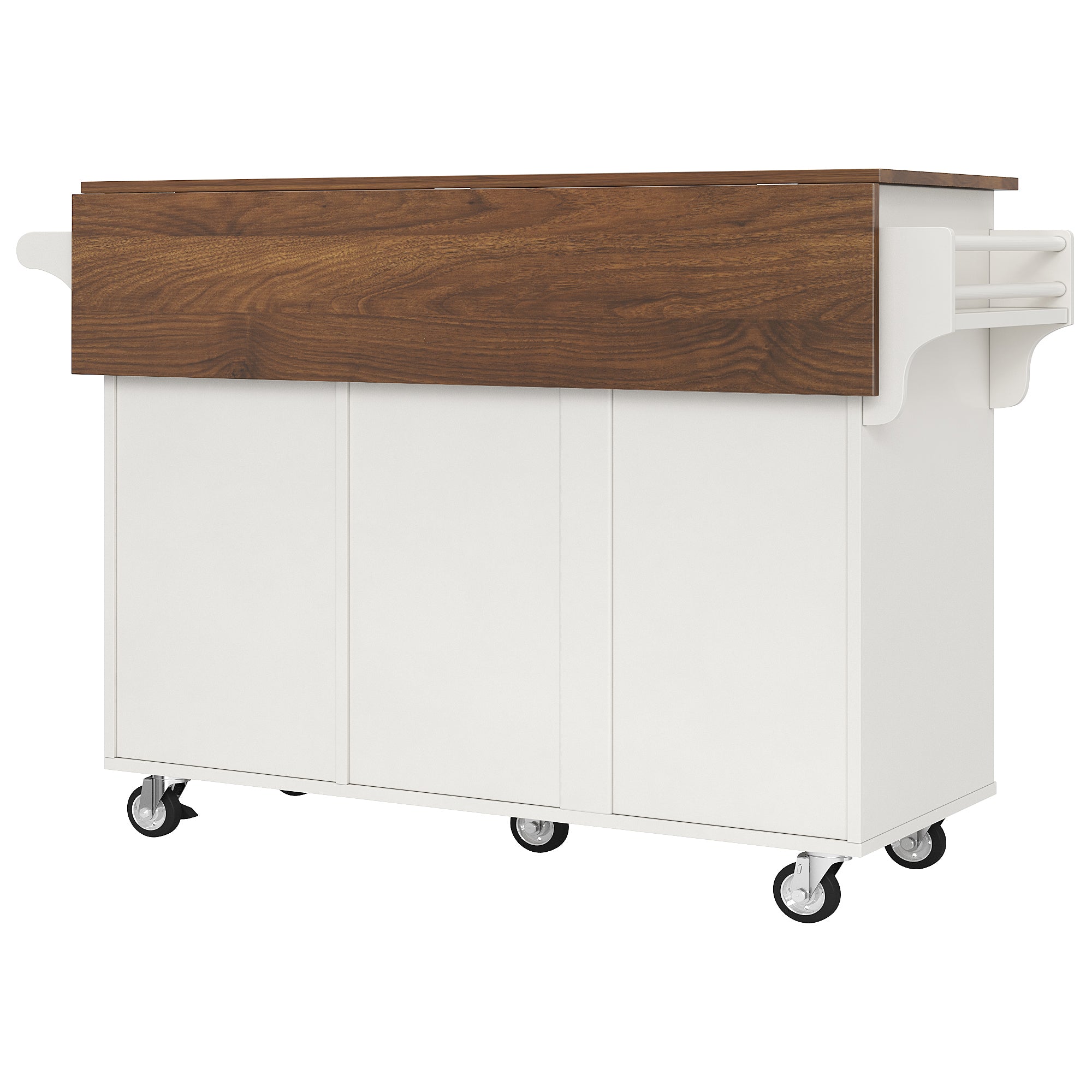 Kitchen Cart with Towel Rail, Spice Rack, Adjustable Dividers, White Wood Grain