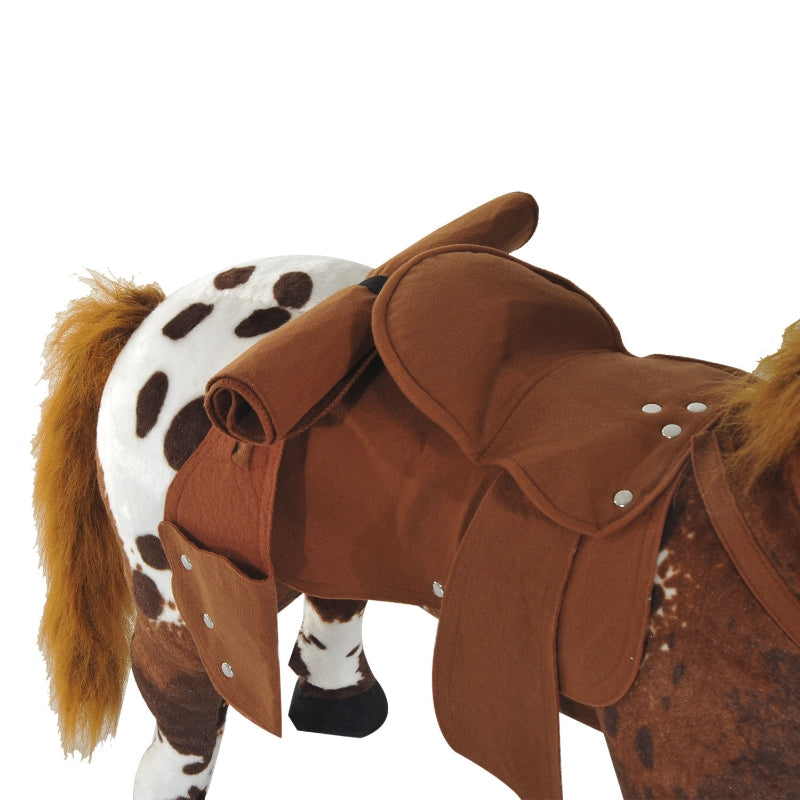 Plush Riding Horse with Saddle, Sound and Stirrups, Brown