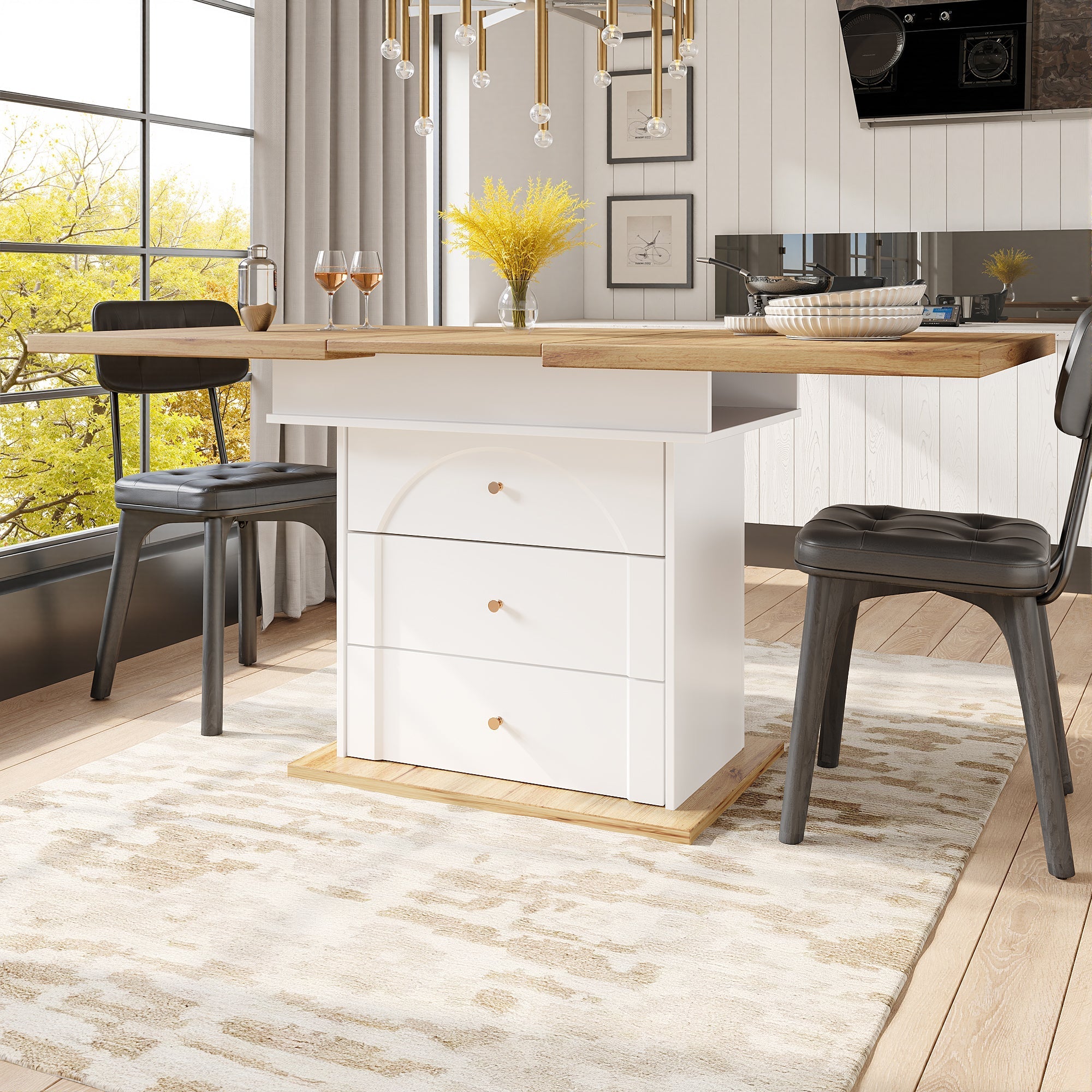 Telescopic Dining Table, Extendable for 4-6 People, White