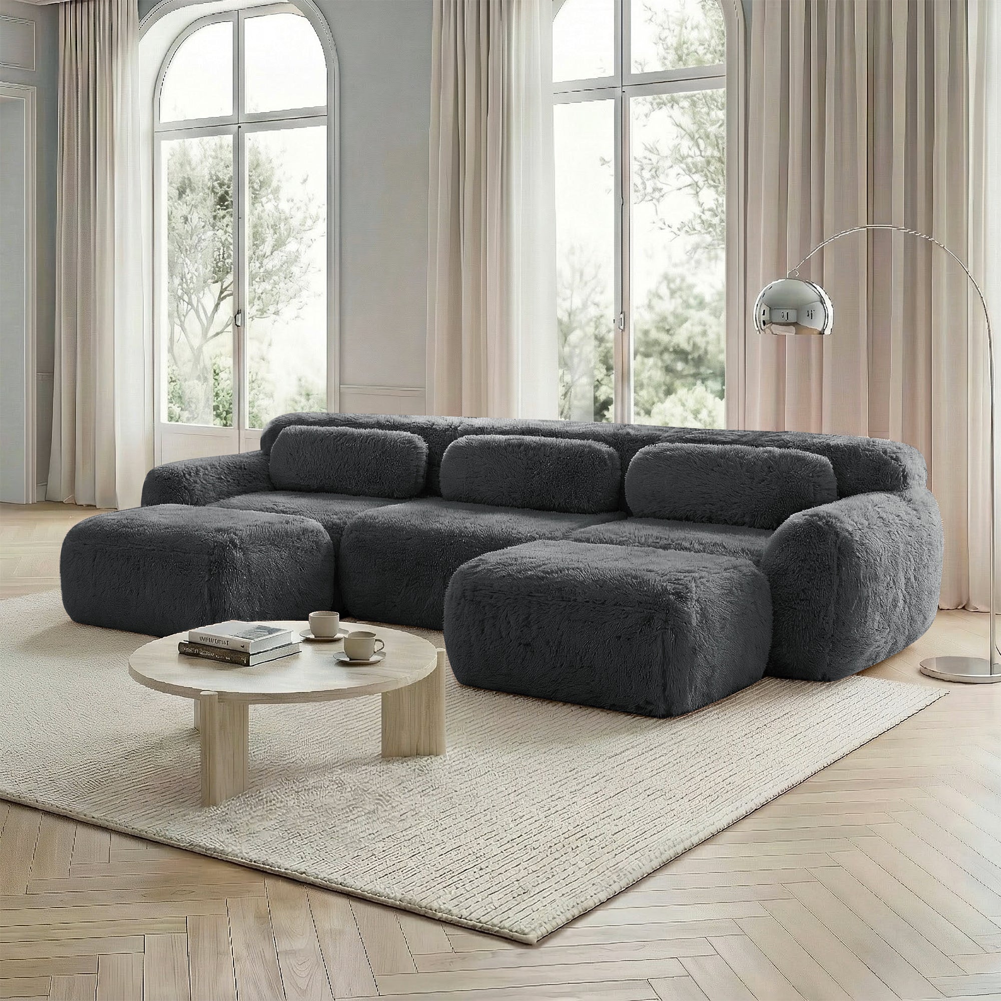 U-shaped Modular Sofa Plush Fabric High-Resilience Foam - Grey