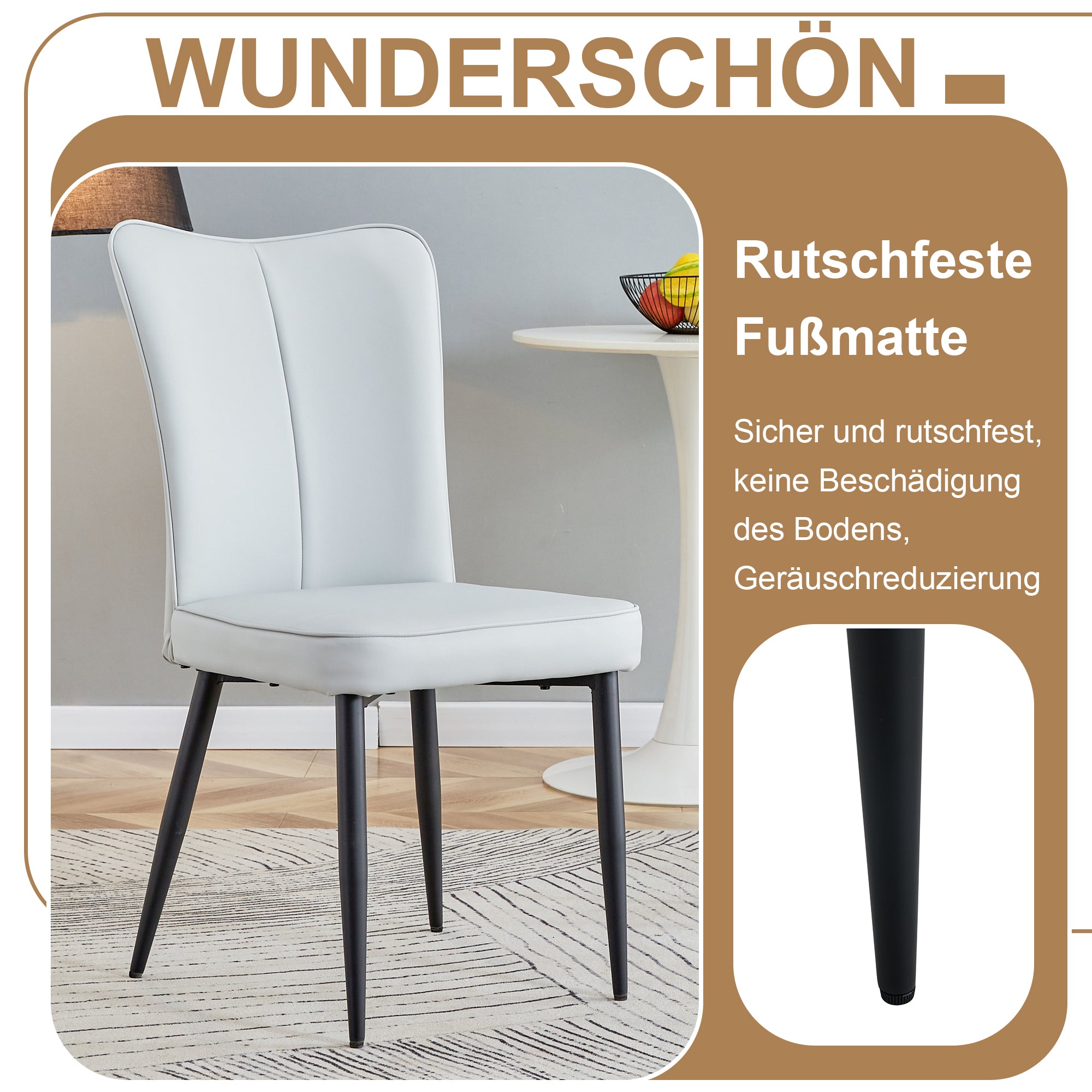 Round Dining Set 100cm Minimalist 2 PU Chairs - Light Grey/Wood Look