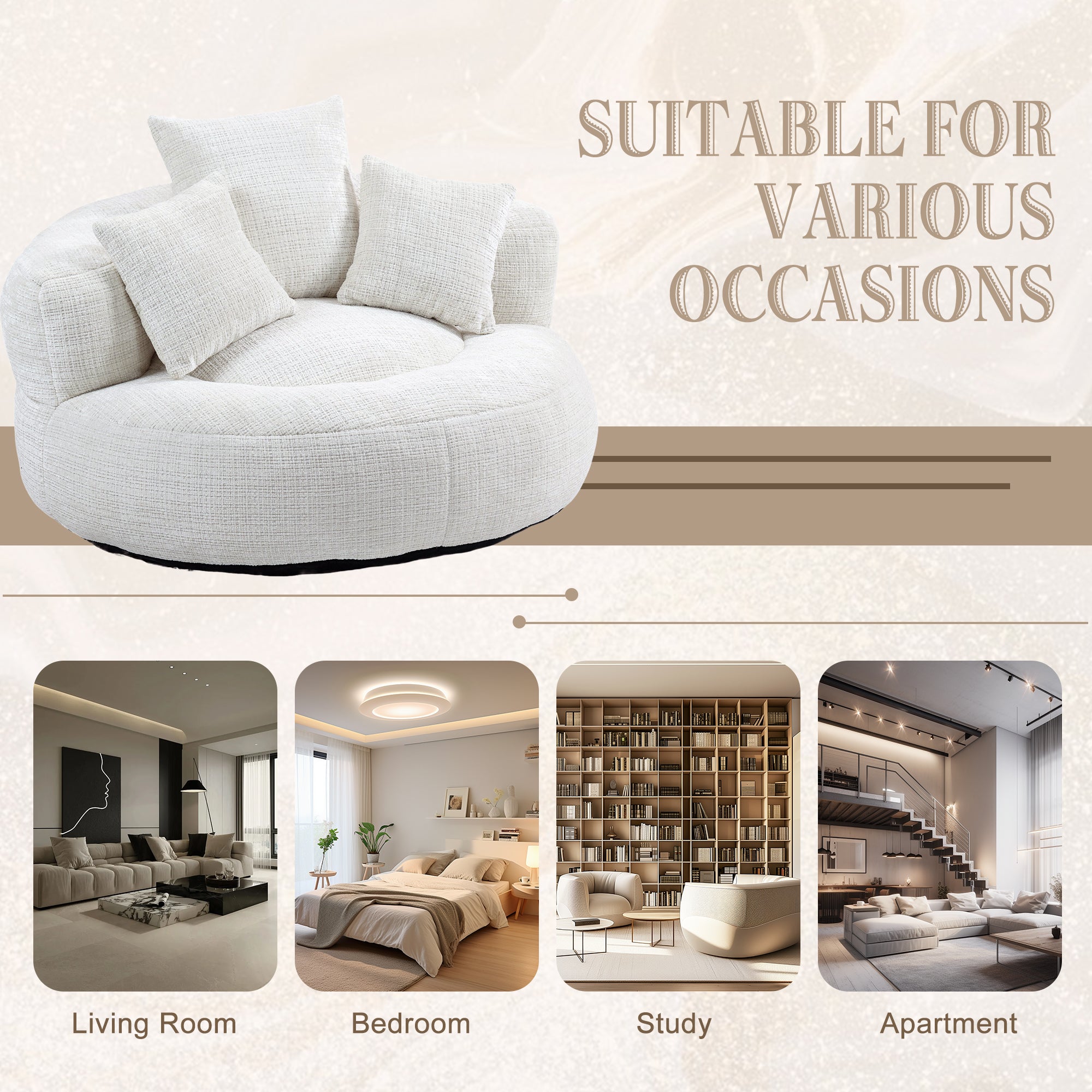 COOLMORE Lazy Sofa Durable Comfort Lounger High Back Bean Bag Chair Couch, Beige Chenille