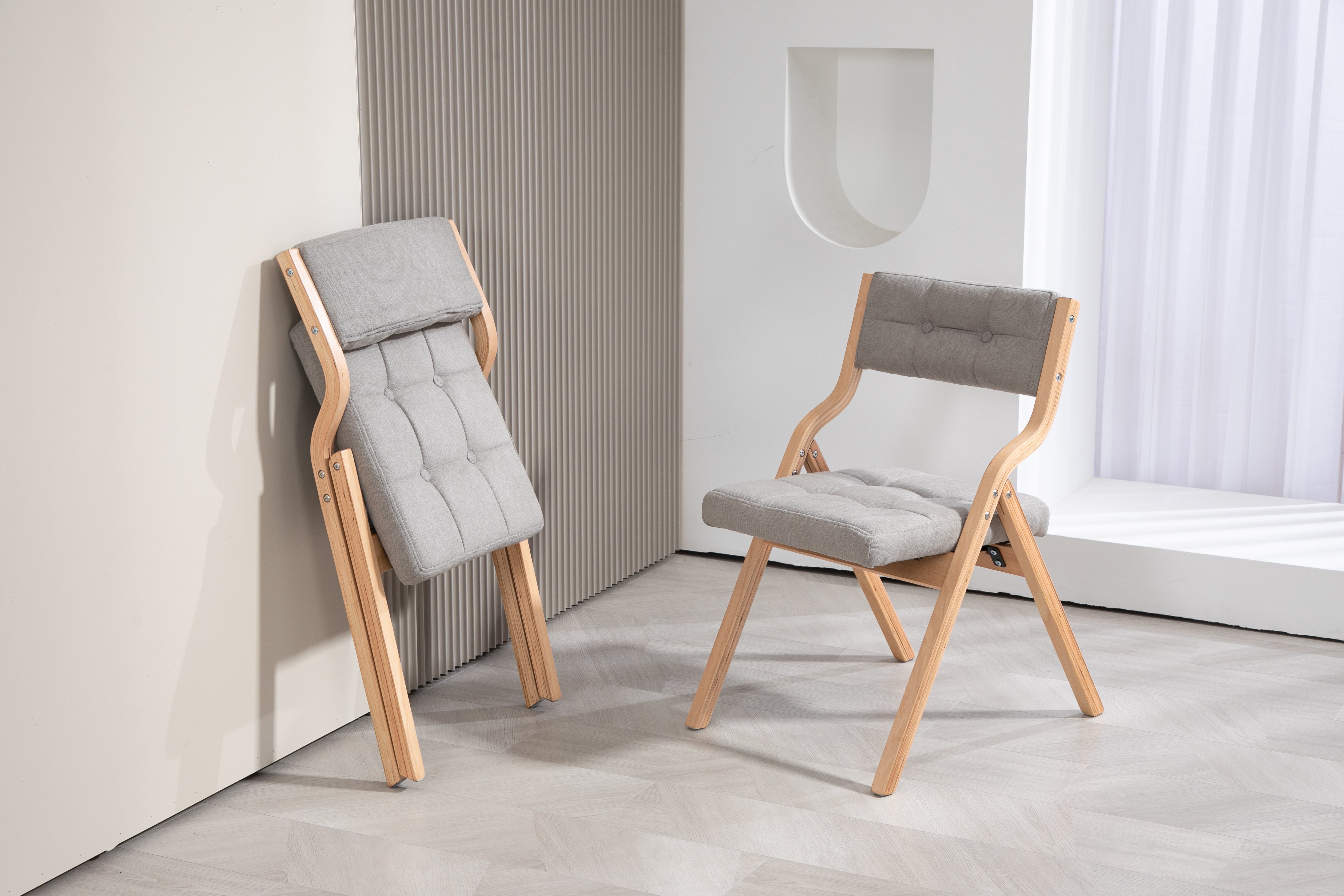 HOMEFUN Folding Chairs Padded Wooden 2 Pack - Gray
