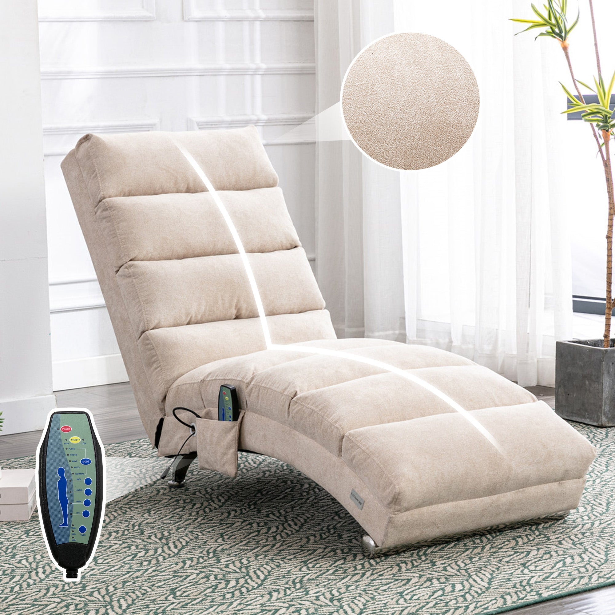 Relaxation Lounger Fixed Reclining Sofa Full Body Support Vibration Side Pockets