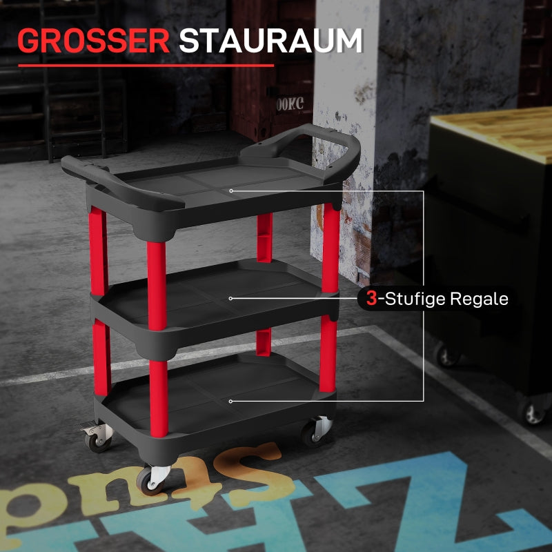 Workshop trolley with 3 levels, handle, 68 kg load capacity, black