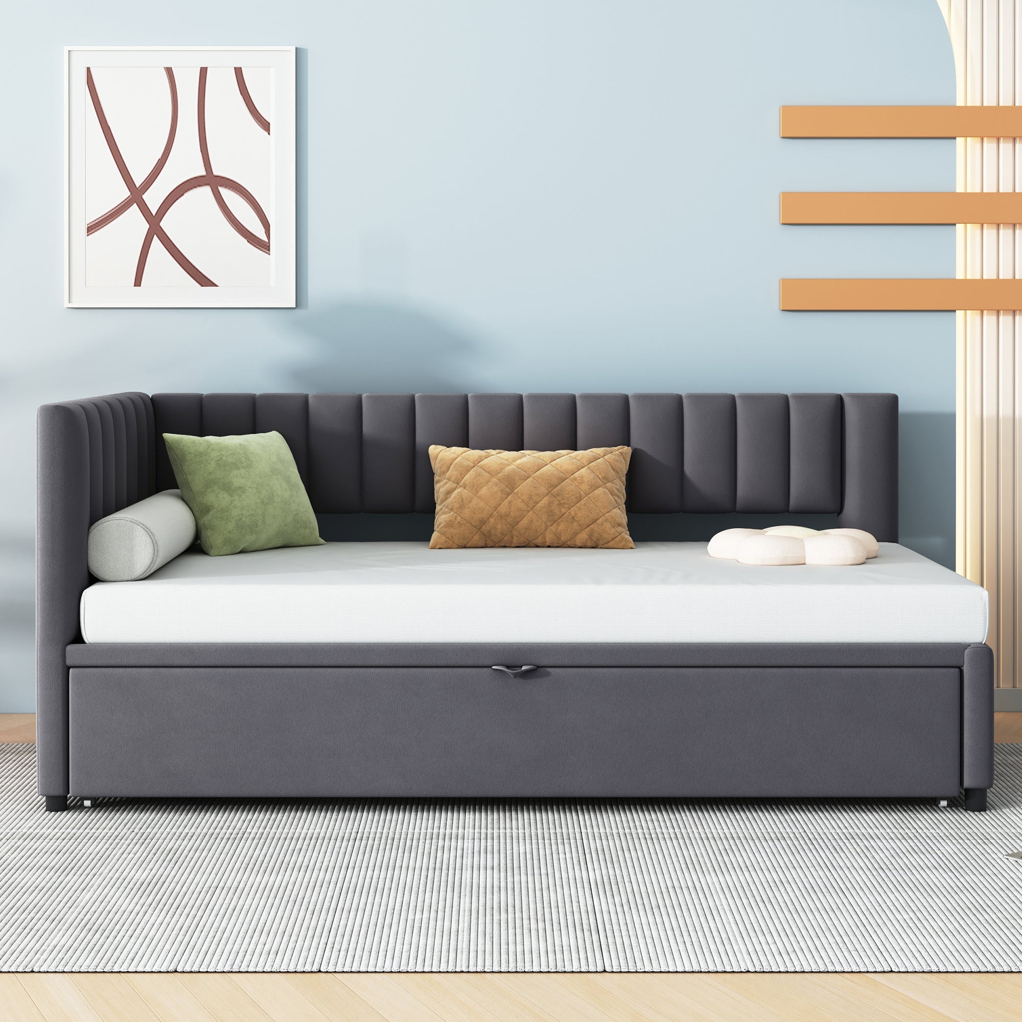 Sofa Bed, L-Shaped Pull-Out 90/180*200cm, Velvet Fabric, Gray