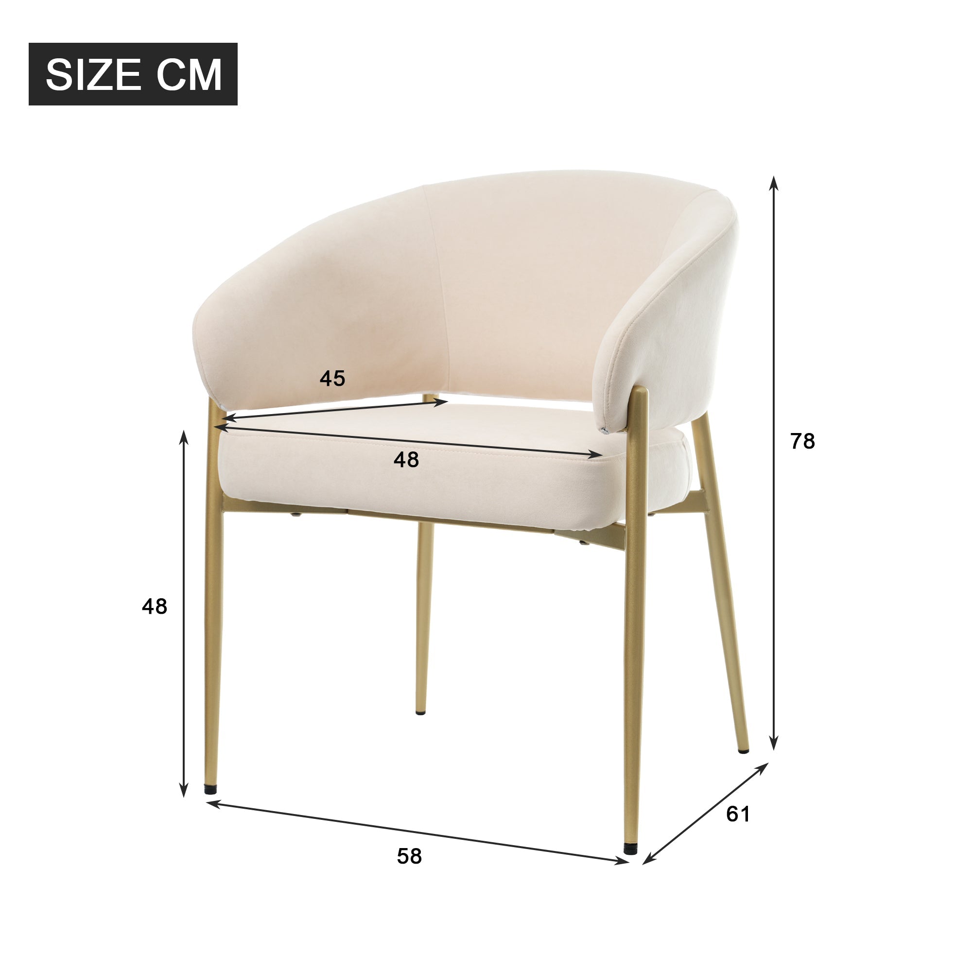 Set of 6 Dining Chairs, Modern Breathable Seating for Living Room and Cafe, Beige Velvet and Champagne Gold