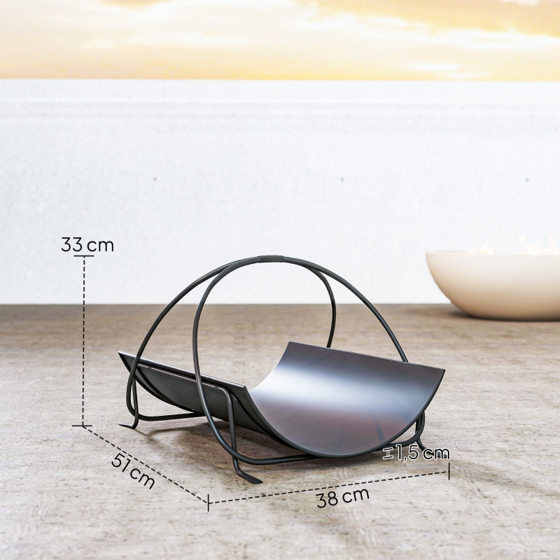 Indoor Firewood Rack Geometric Metal Handle 51x38x33cm - Black