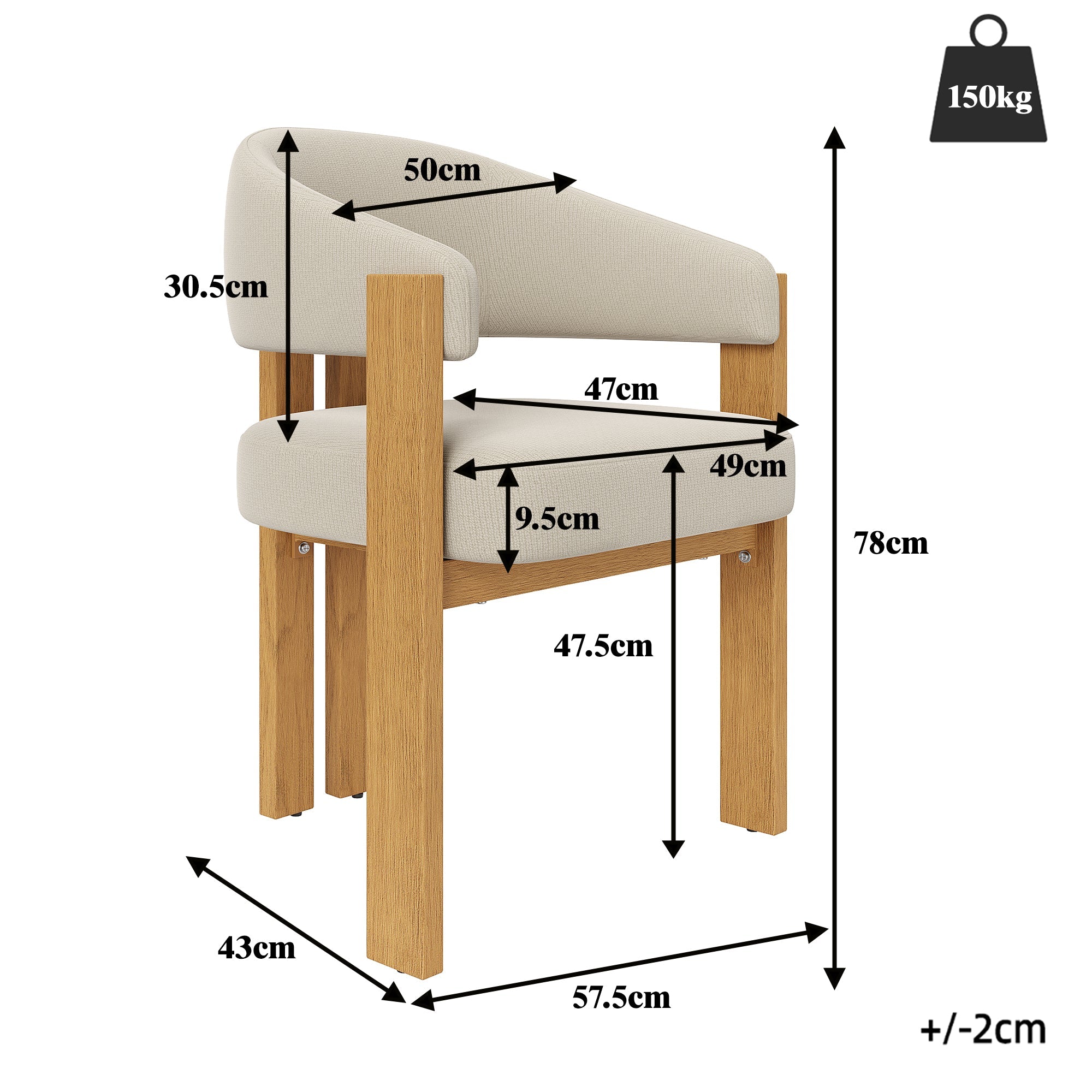 Ergonomic Dining Chair, Thick Padding and Iron Legs, Set of 4, Wood Look
