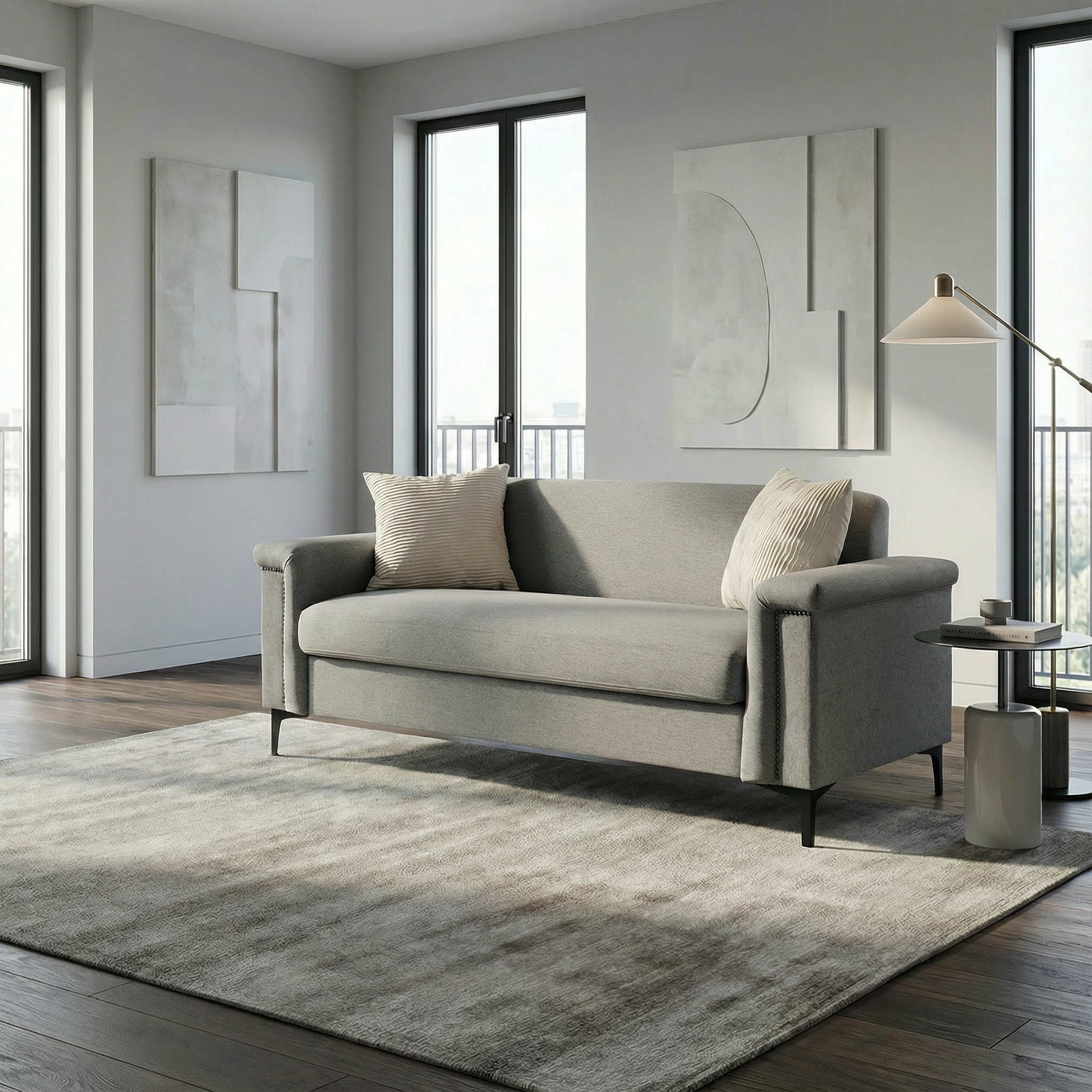 Sofa Scandinavian Elegant Solid Wood Frame - Linen Fabric