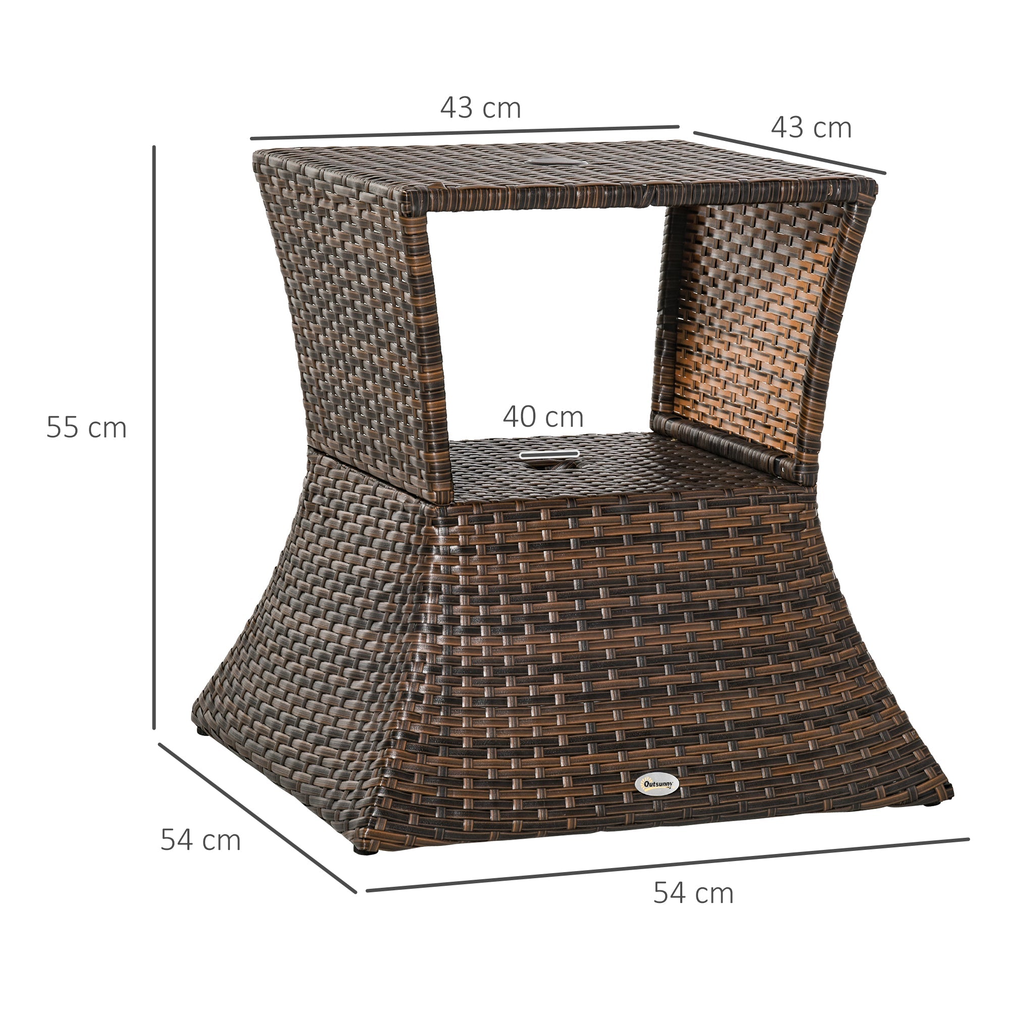 Garden Table Side Table Parasol Stand 54x54x55cm Polyrattan Brown