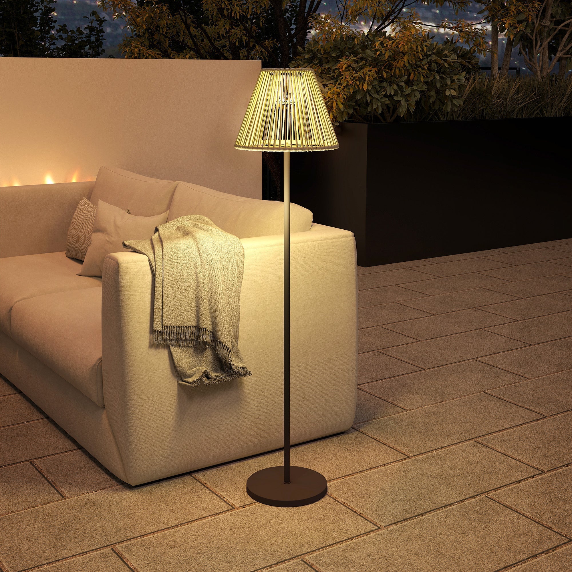 Solar Floor Lamp, Light Sensor 25 LEDs IP44 Outdoor Rattan Style