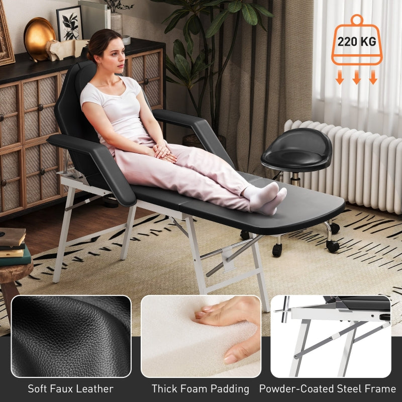 Portable Massage Table 3 Section Adjustable Foldable Faux Leather Black